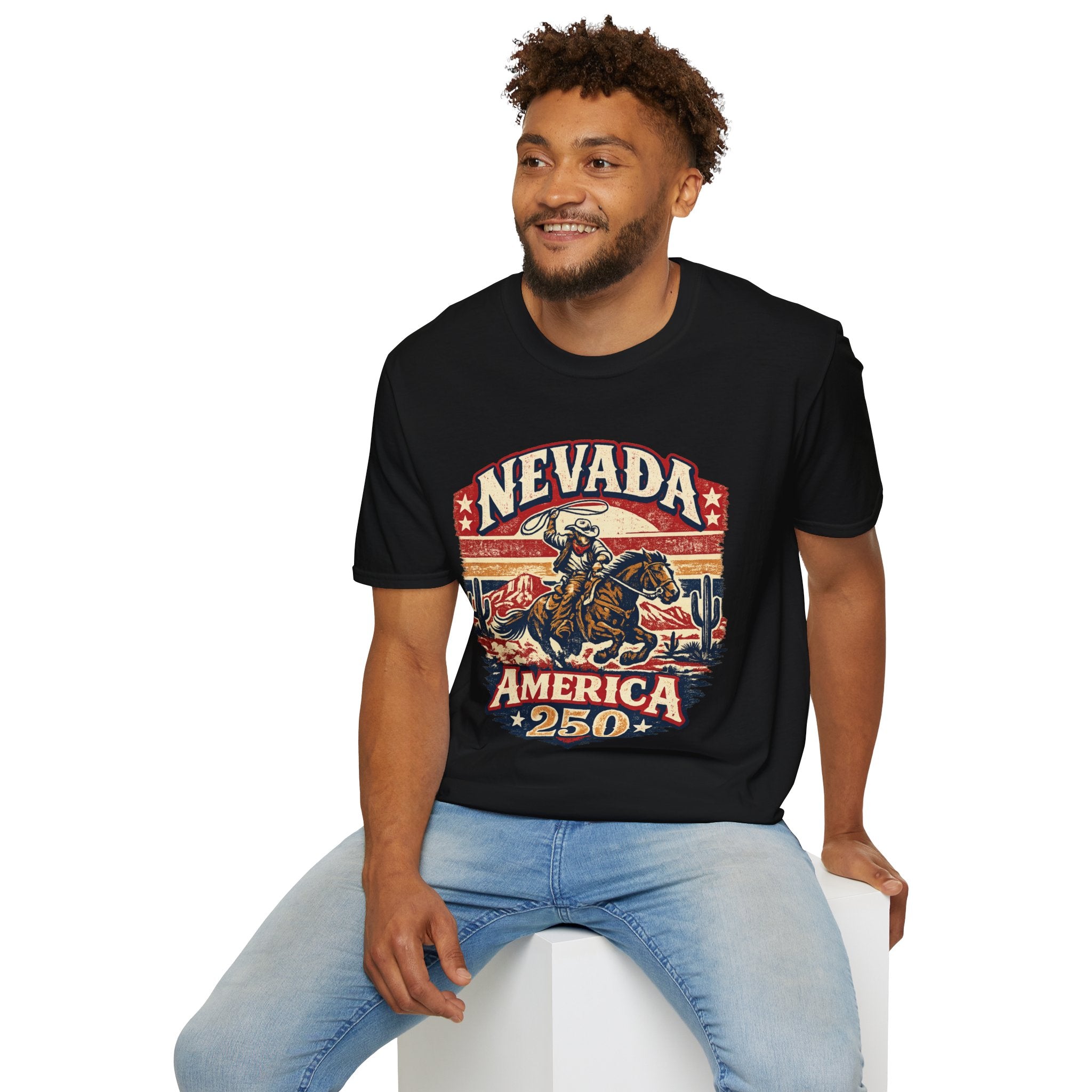 America 250 Nevada Rodeo Vintage T‑Shirt — Western Cowboy Graphic