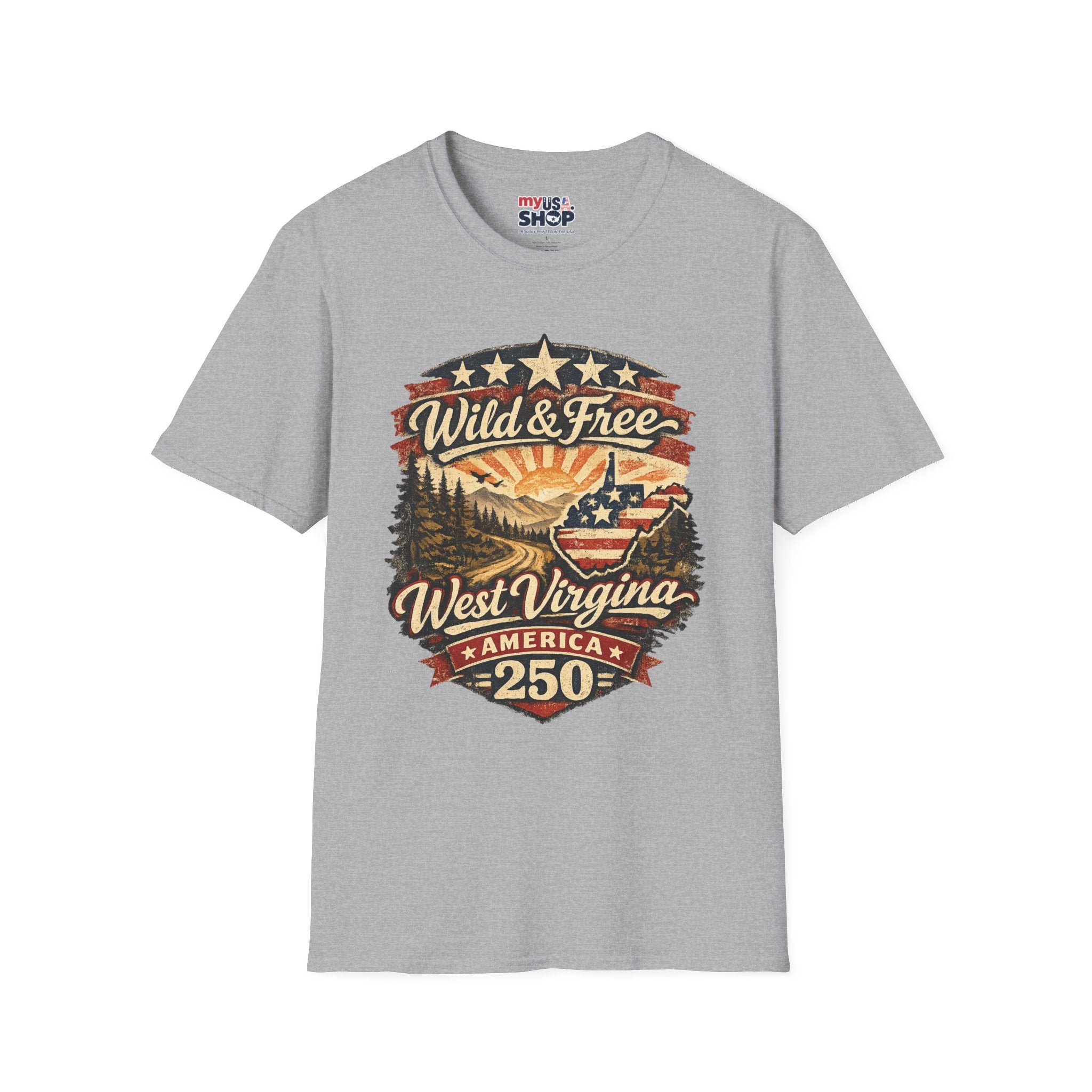 Wild & Free West Virginia T-Shirt — America 250 Mountain Sunset Tee