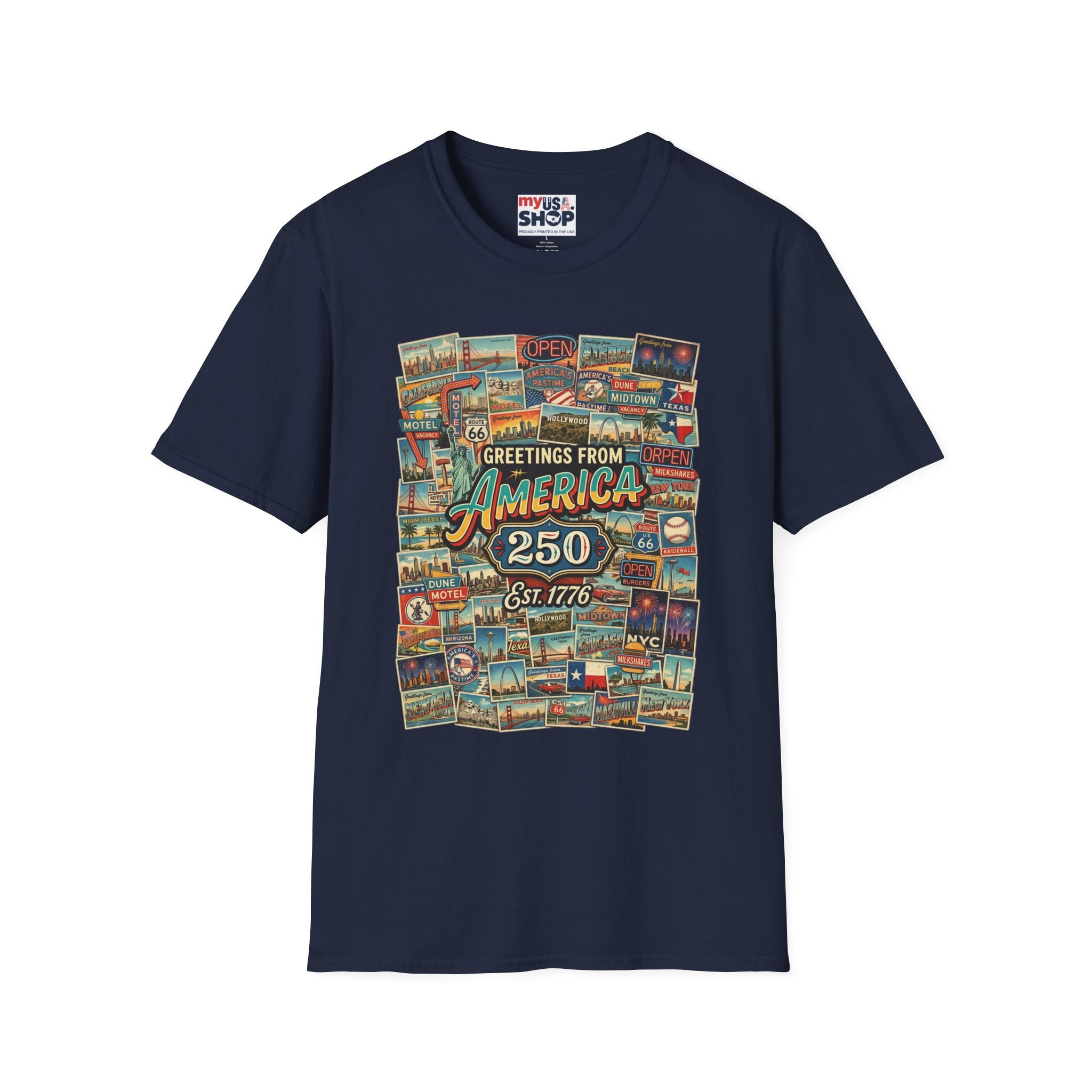Greetings From America 250 Vintage Postcard T-Shirt Pop Culture