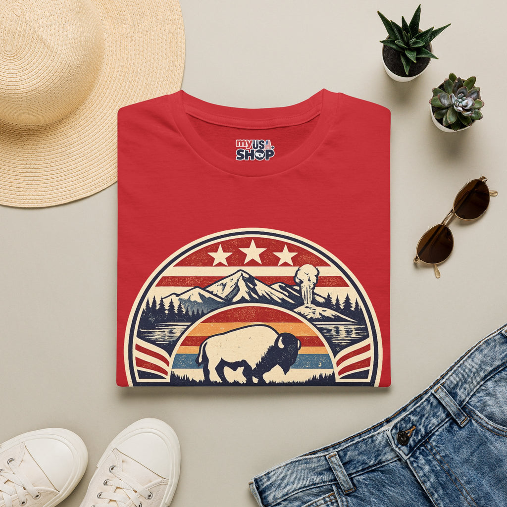 Wyoming Buffalo Tee — America 250 Retro Mountain Graphic T-Shirt