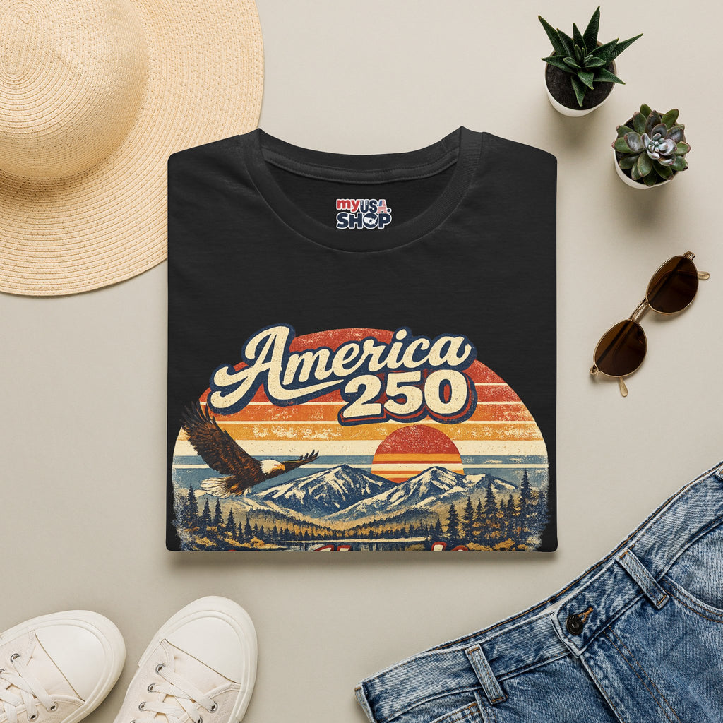 America 250 T-Shirt — Retro Eagle & Mountain New Hampshire Design