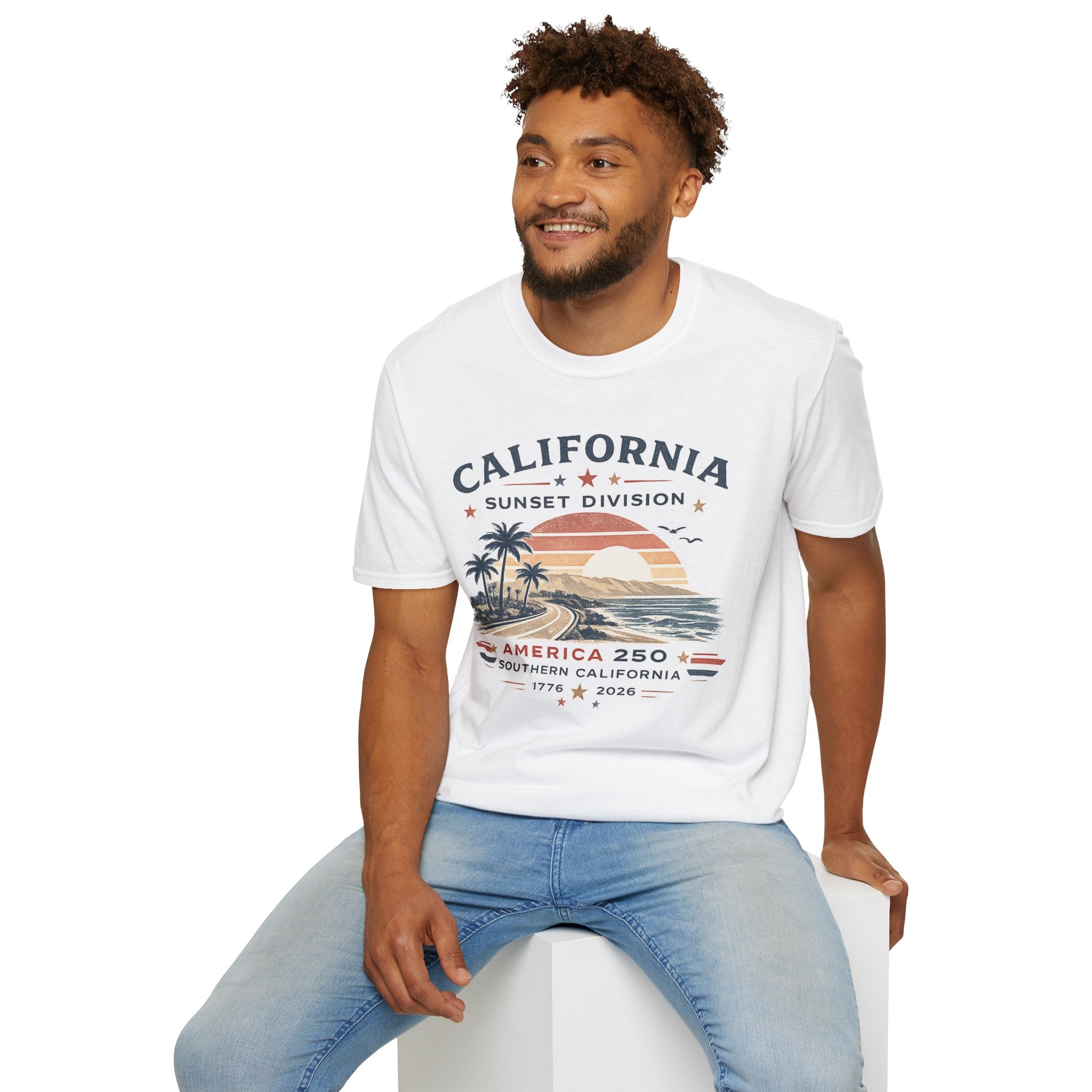 America 250 California Sunset Division T-Shirt — Vintage Palm Beach Sunset Tee
