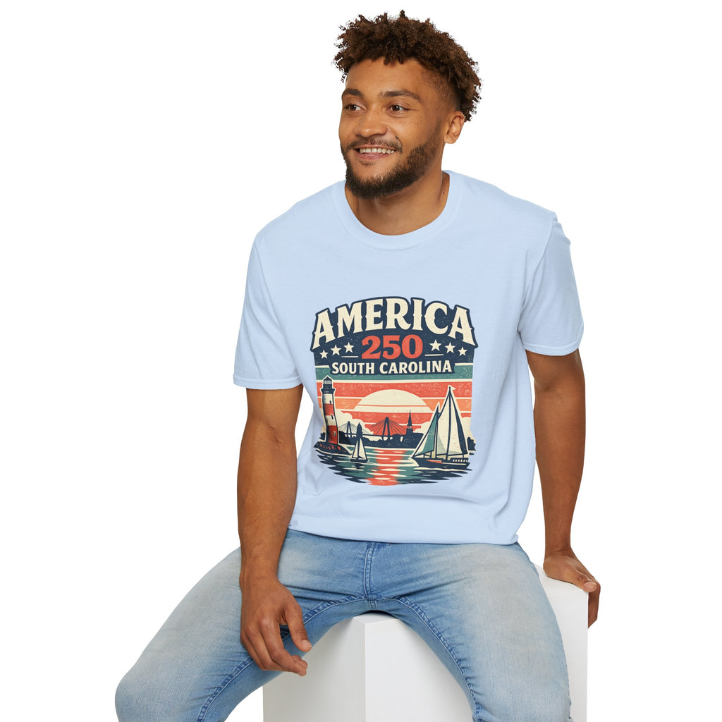 America 250 South Carolina T-Shirt – Retro Sunset Sailing Patriotic Tee