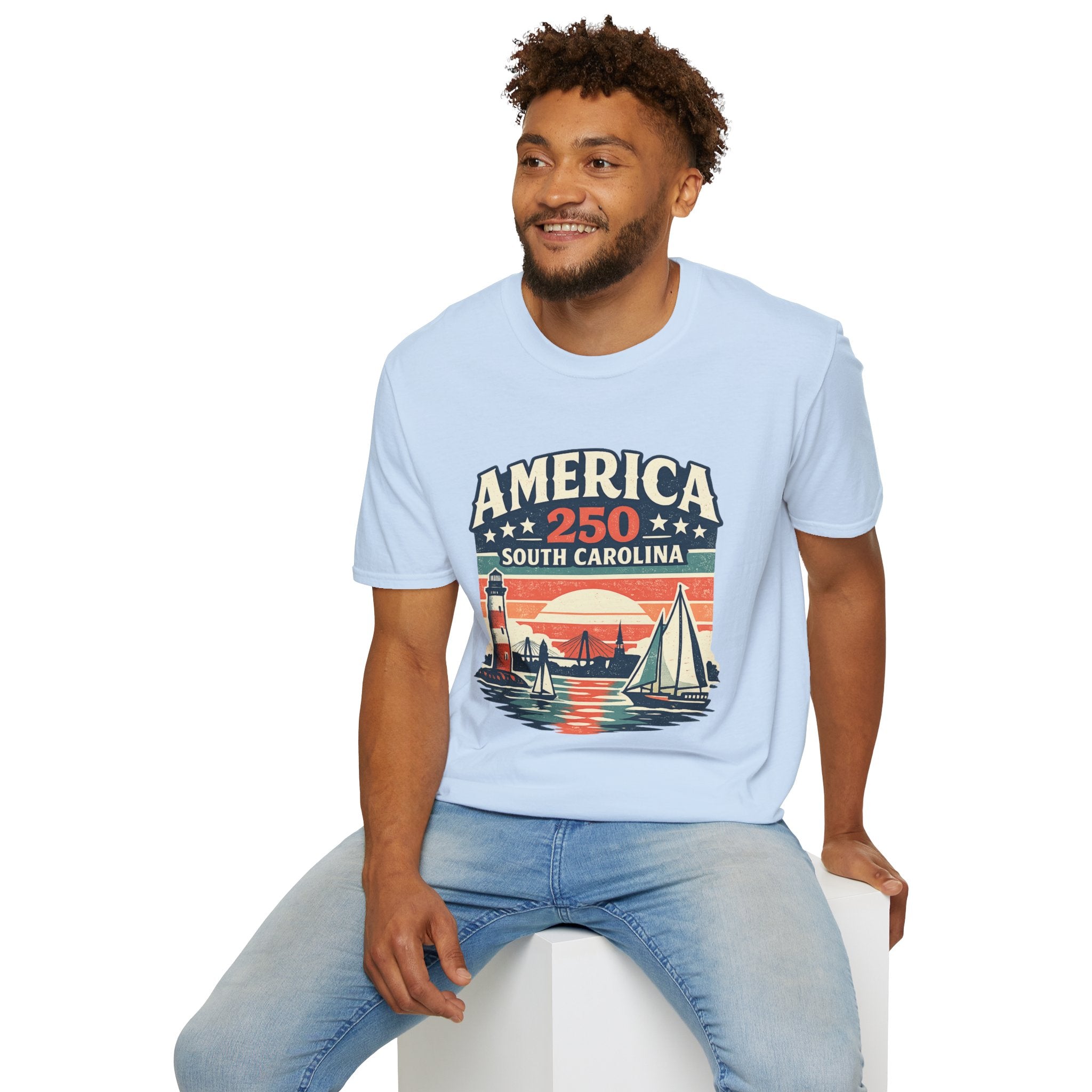 America 250 South Carolina T-Shirt – Retro Sunset Sailing Patriotic Tee