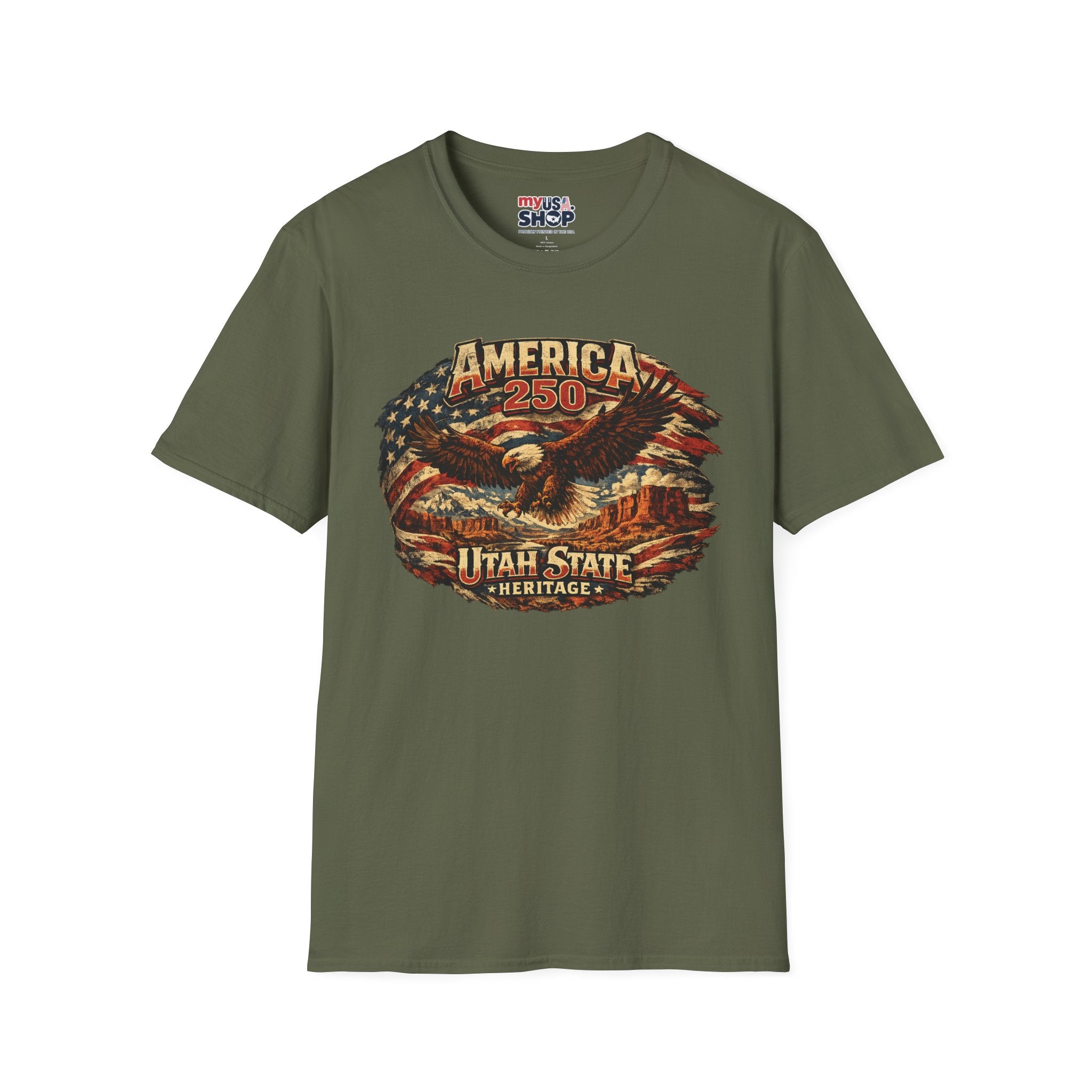 America 250 Utah State Shirt — Heritage Eagle Patriotic Graphic Tee