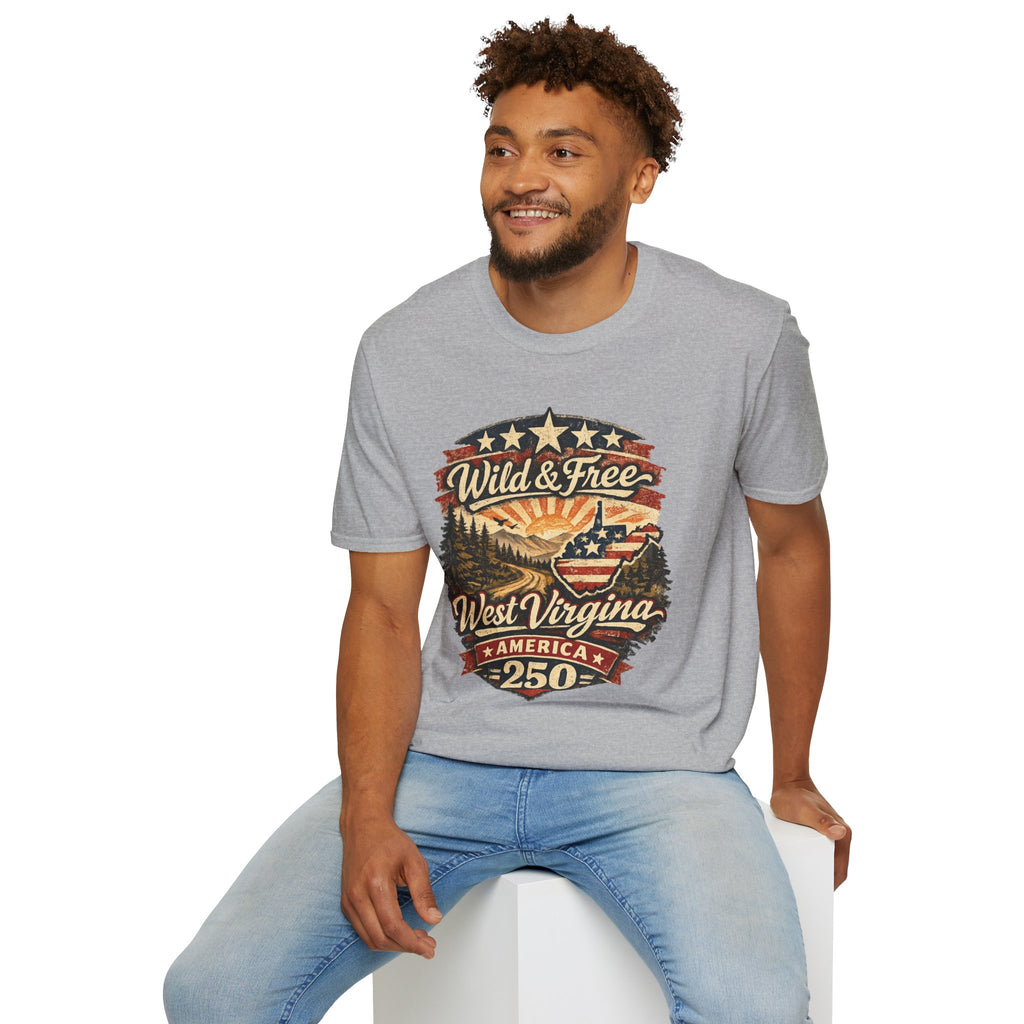 Wild & Free West Virginia T-Shirt — America 250 Mountain Sunset Tee