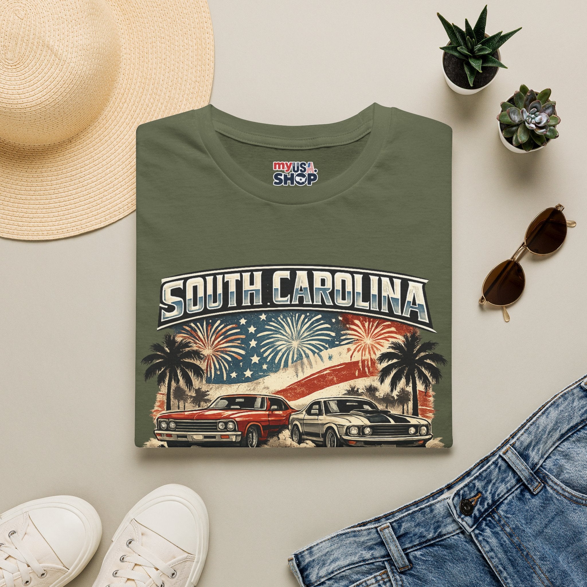 America 250 South Carolina Retro Fireworks T-Shirt