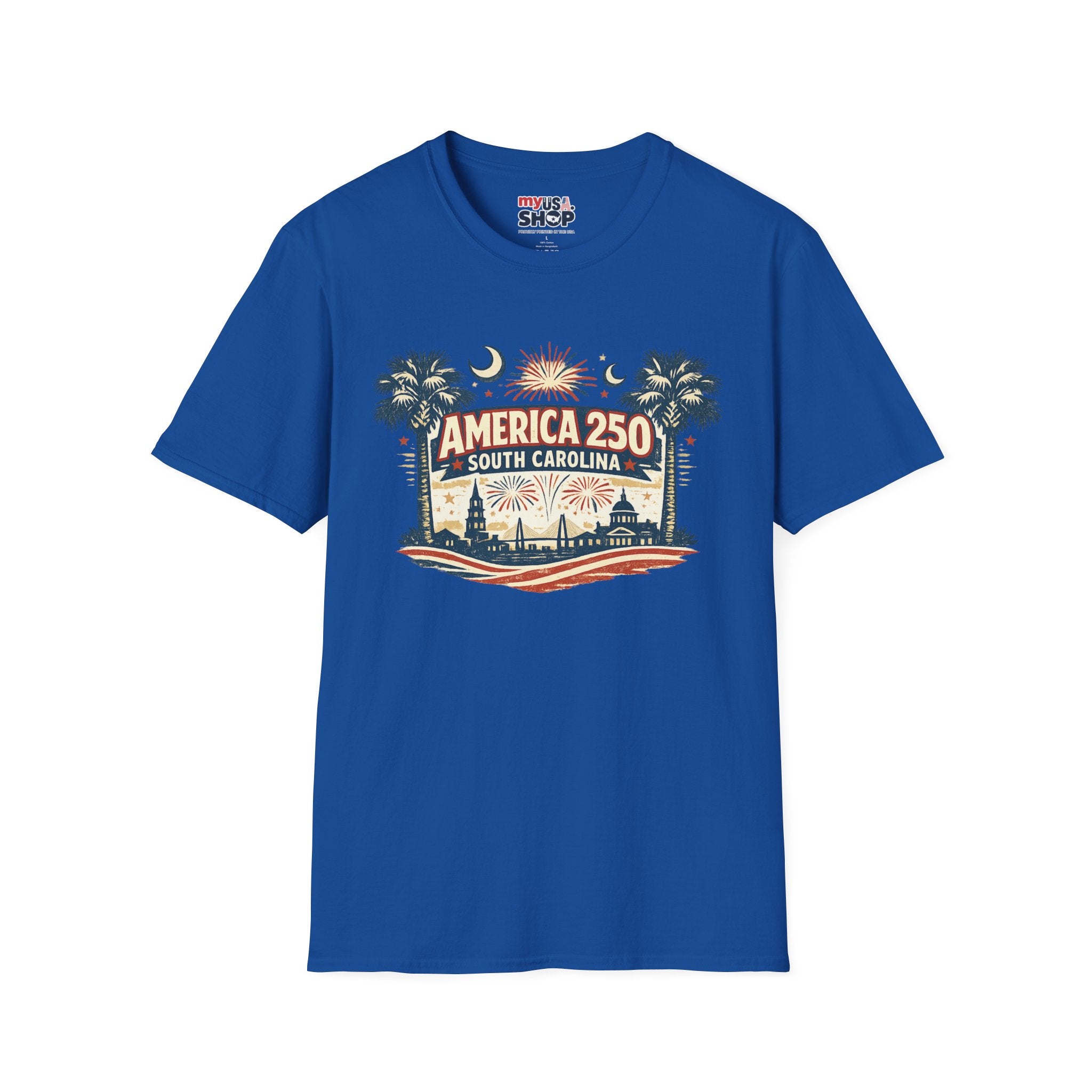 America 250 South Carolina T‑Shirt — Patriotic 250th Anniversary Tee with Palms & Fireworks