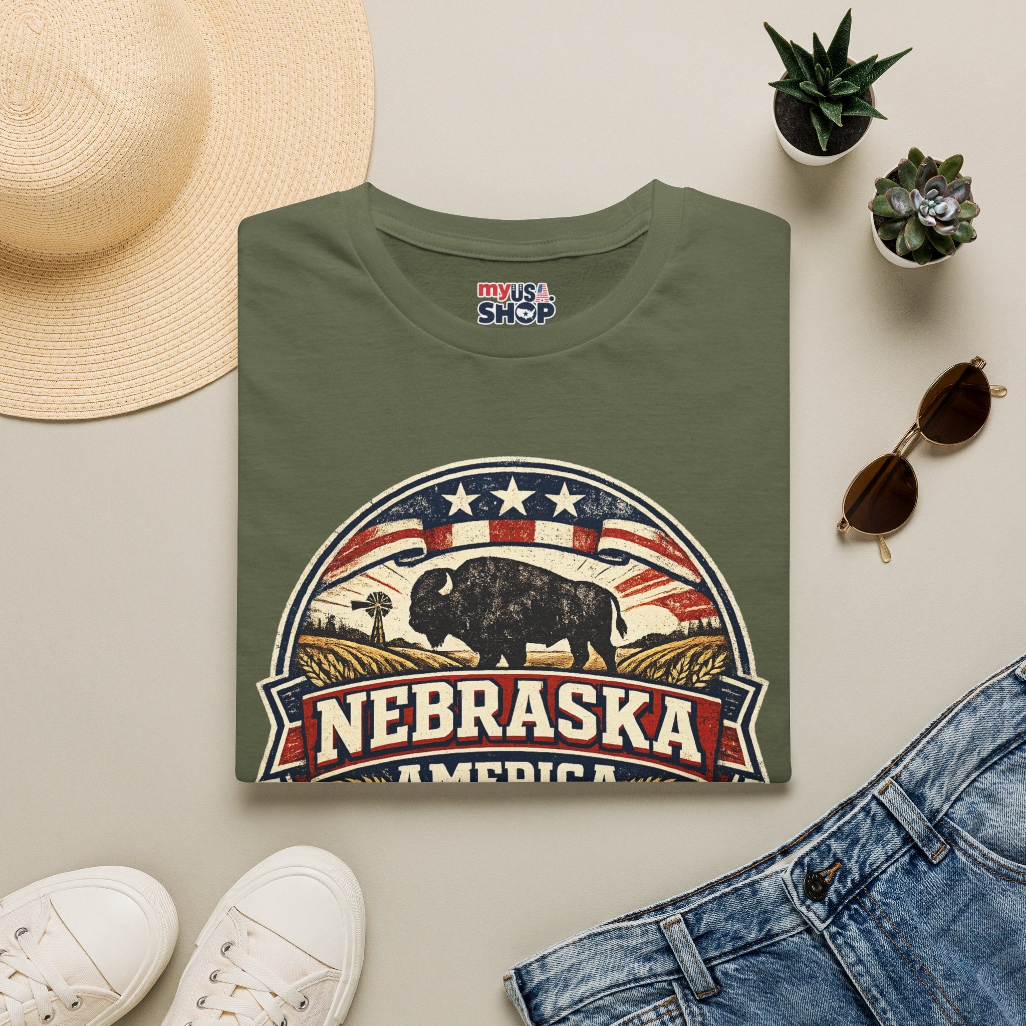 Nebraska Buffalo Retro T-Shirt — America 250 Vintage State Pride Tee