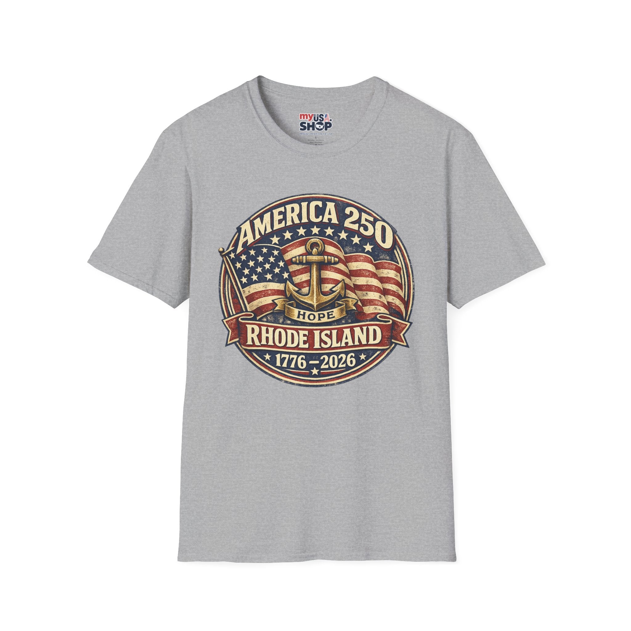 America 250 Rhode Island Shirt — Hope Anchor Patriotic Graphic Tee