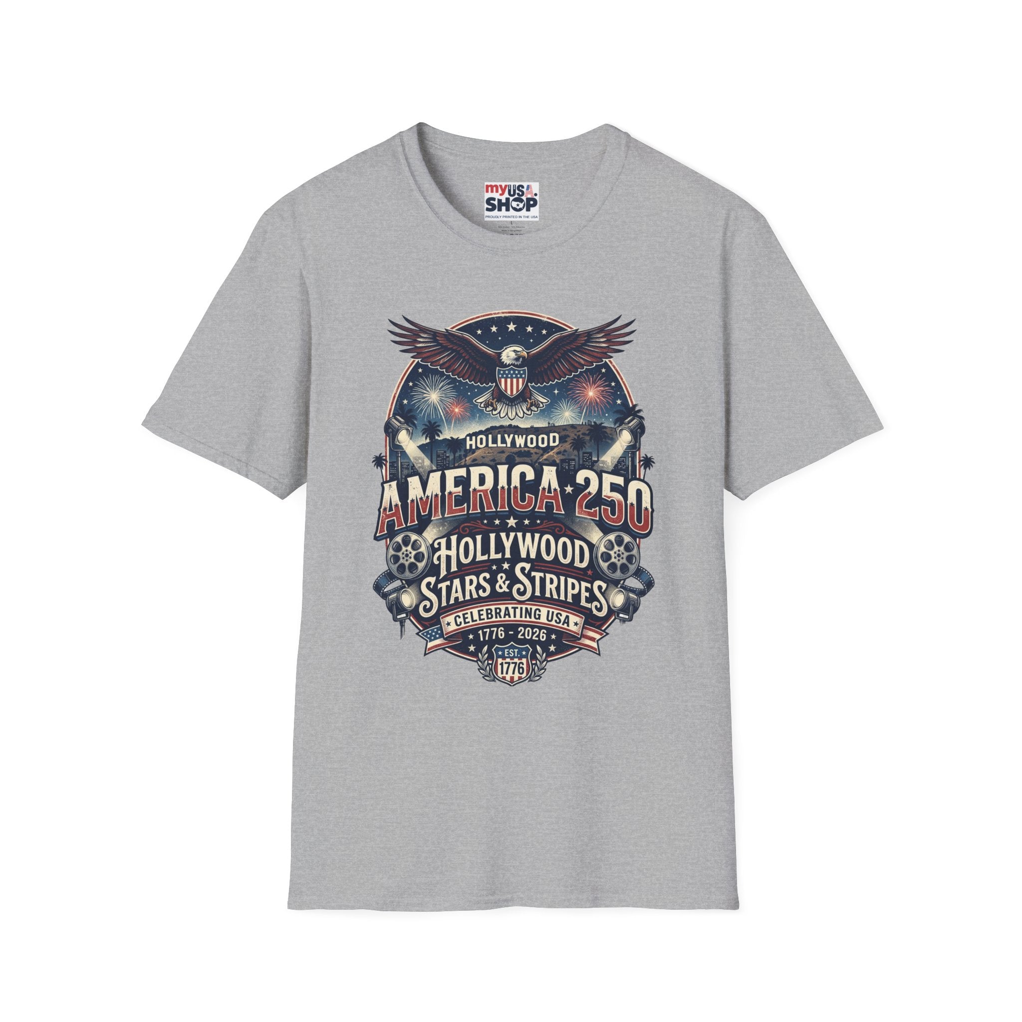 America 250 Graphic T-Shirt — Hollywood Stars & Stripes Eagle Design
