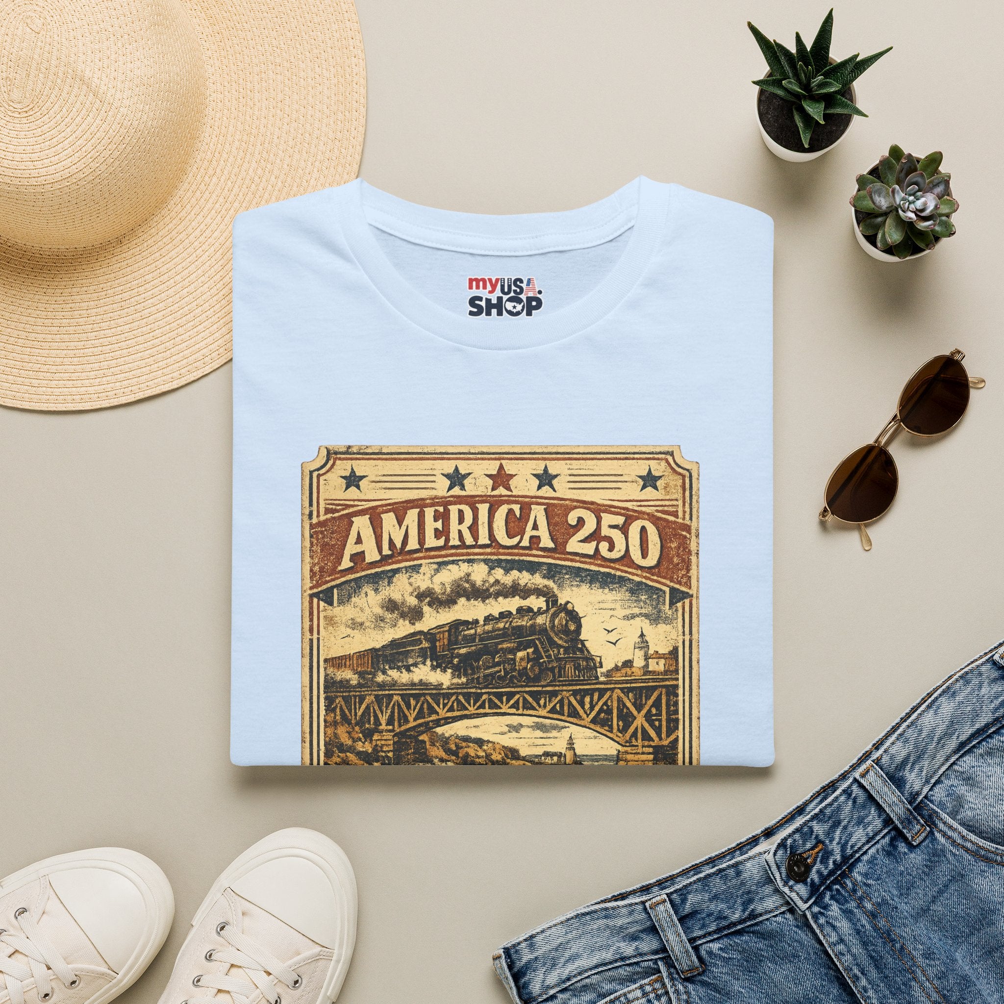 America 250 Rhode Island Train Heritage T-Shirt — Vintage Railroad Graphic Tee