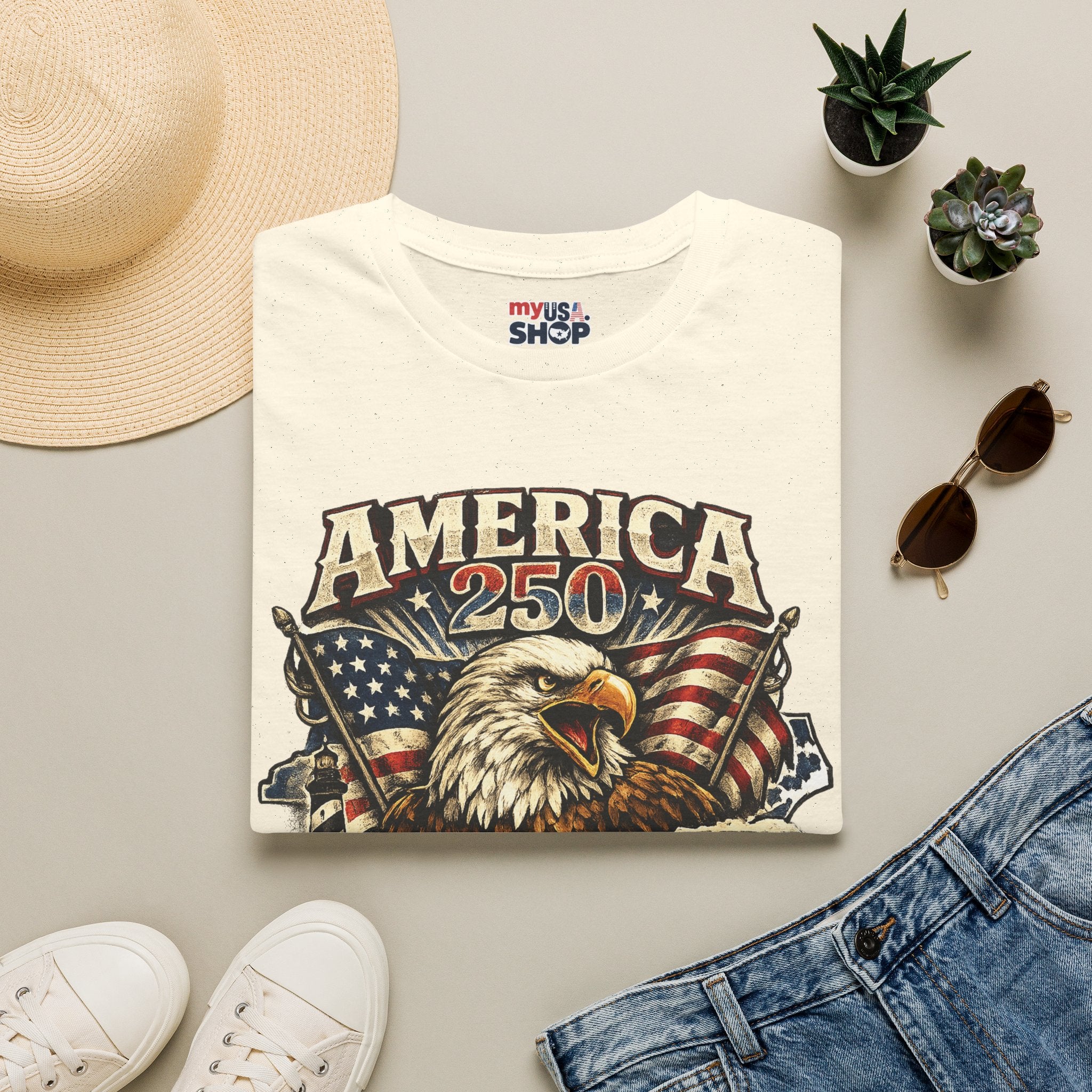 America 250 Eagle T-Shirt — Patriotic USA Flag Graphic (North Carolina)