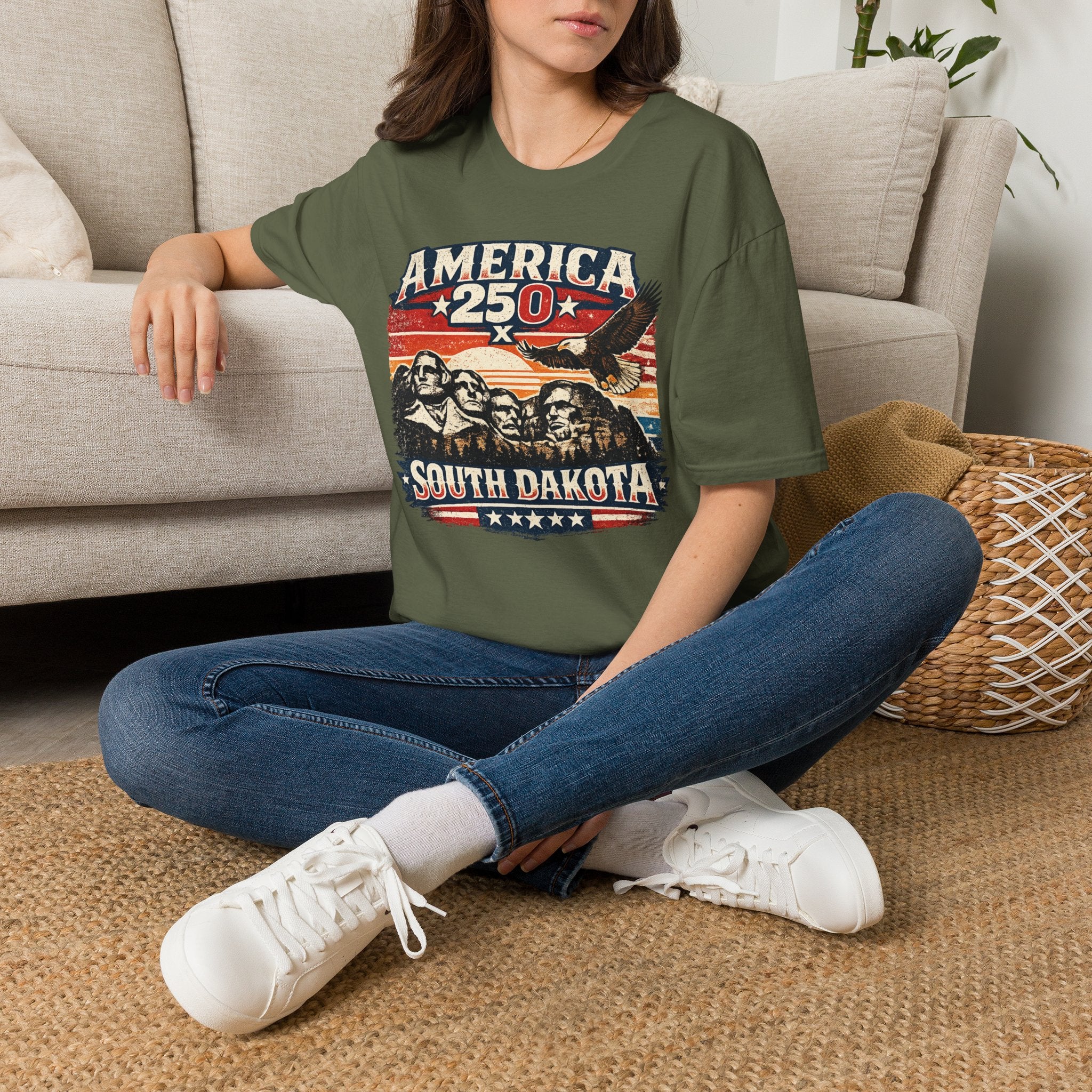 America 250 South Dakota T-Shirt — Vintage Eagle Patriotic USA Graphic Tee