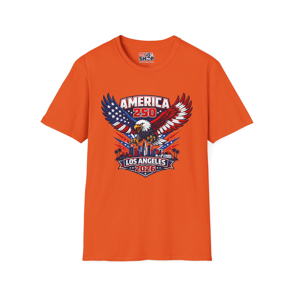 America 250 Los Angeles Skyline Patriotic Eagle California Tee