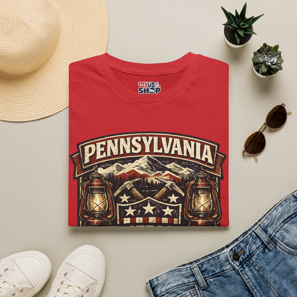 Pennsylvania America 250 Shirt — Rustic Mountain Miner Badge Graphic Tee