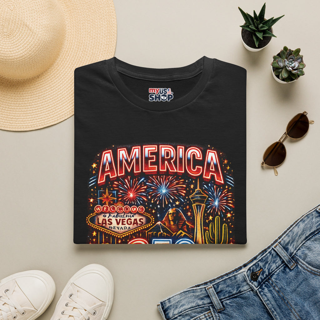 America 250 Nevada Las Vegas Graphic T-Shirt — Vintage Fireworks Patriotic Tee