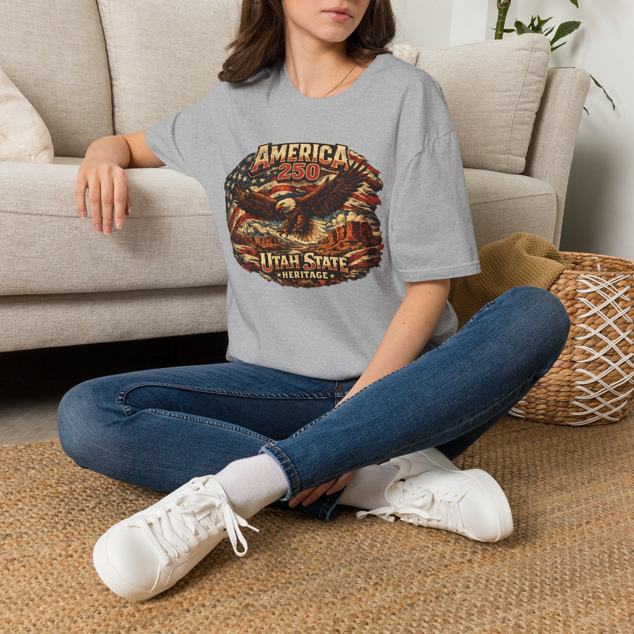 America 250 Utah State Shirt — Heritage Eagle Patriotic Graphic Tee
