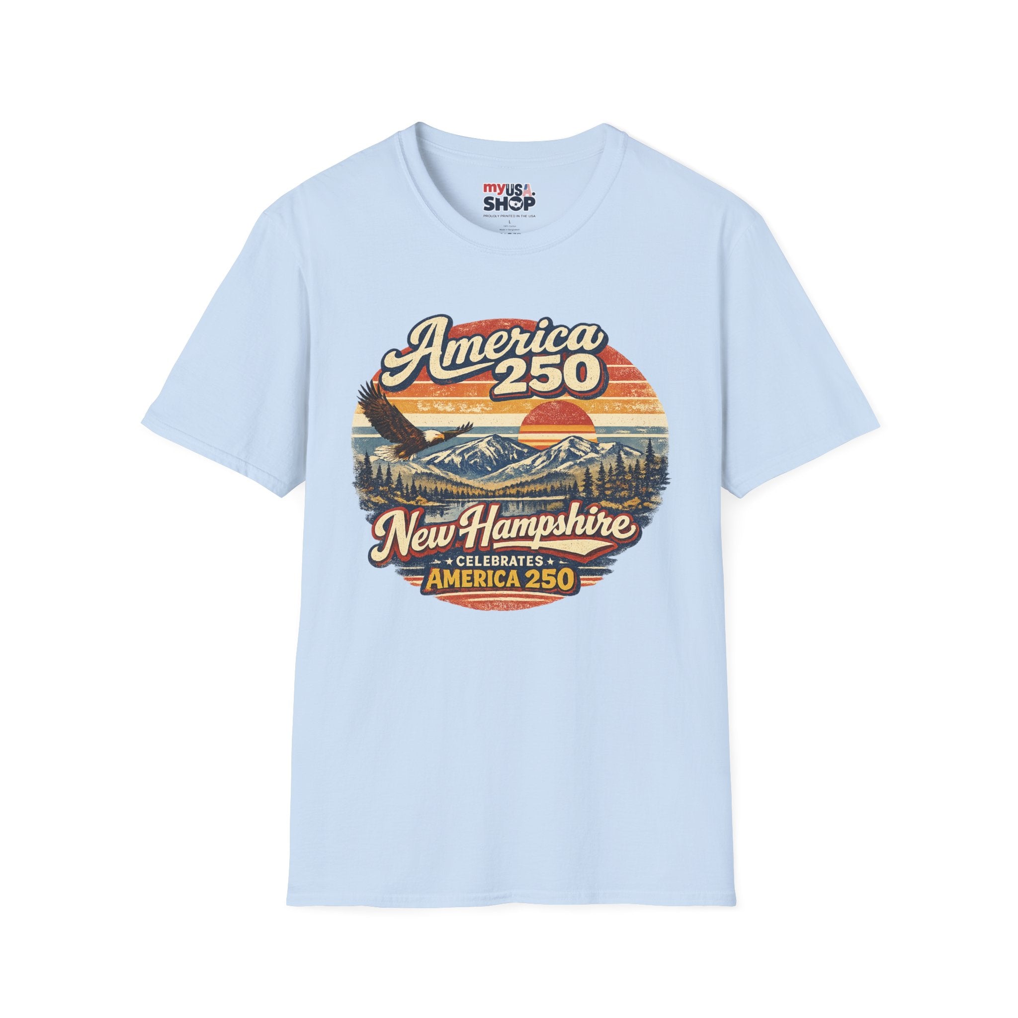 America 250 T-Shirt — Retro Eagle & Mountain New Hampshire Design