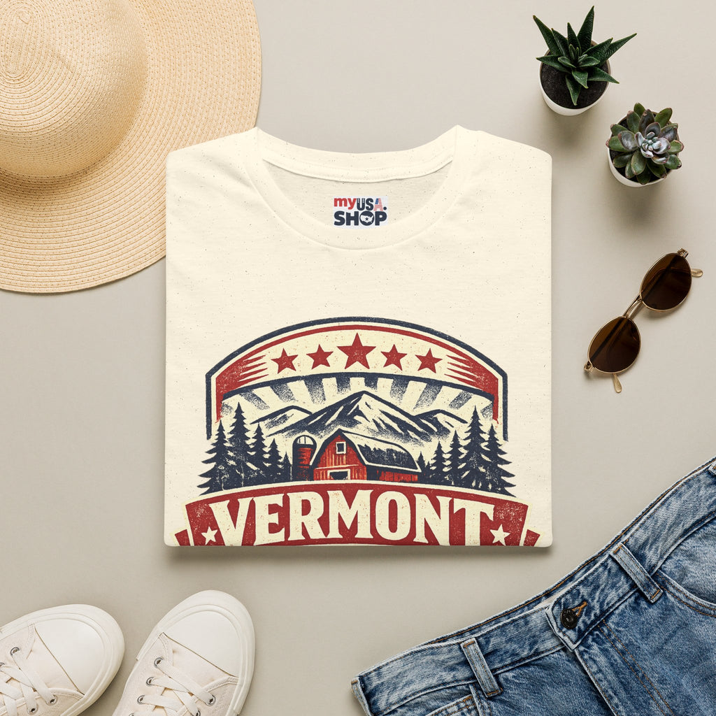 Vermont America 250 T-Shirt — Retro Mountain Cabin Design