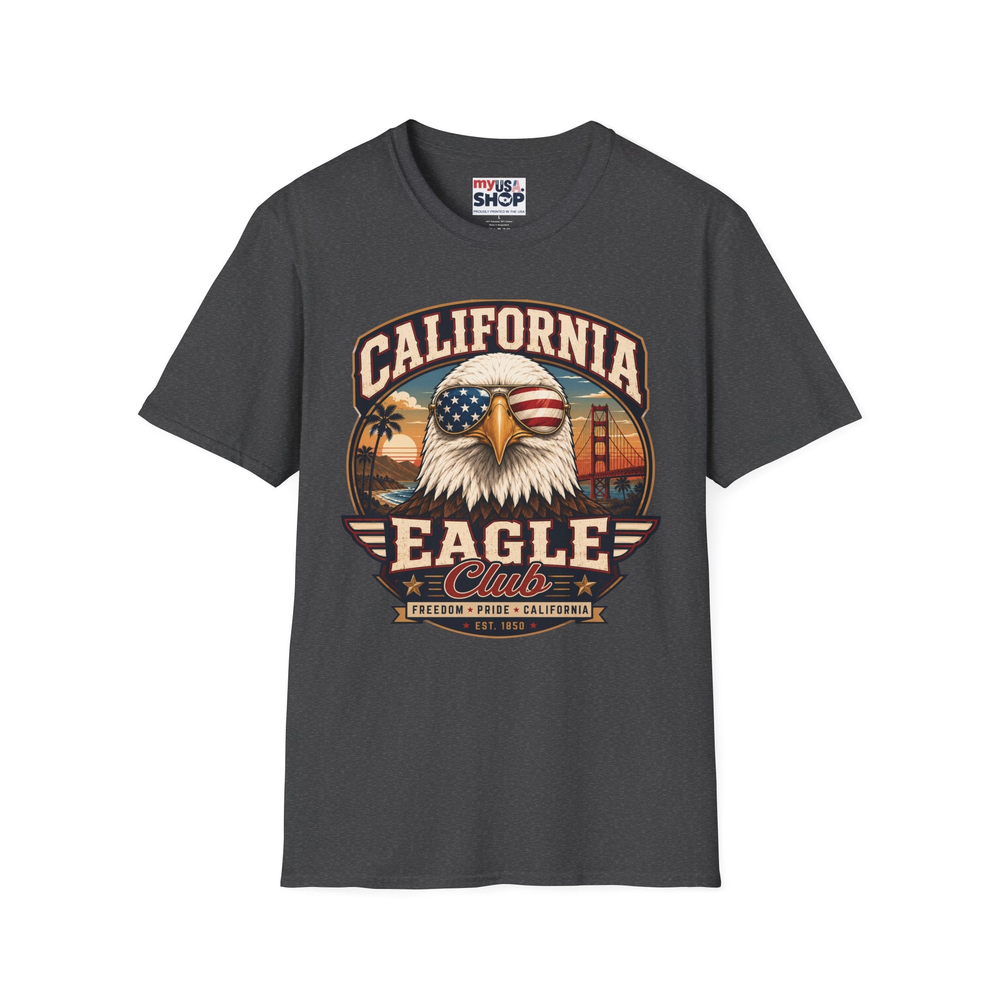 America 250 California Eagle Club T-Shirt — Patriotic Vintage Bald Eagle & Golden Gate Tee