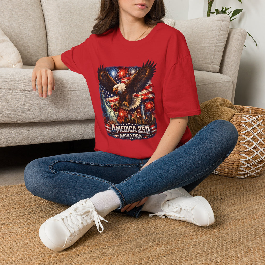 America 250 Patriotic Eagle T-Shirt — New York Fireworks Design