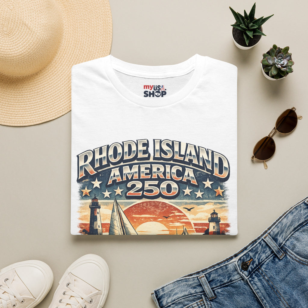 Rhode Island America 250 Shirt — Nautical Sunset Sailing Tee