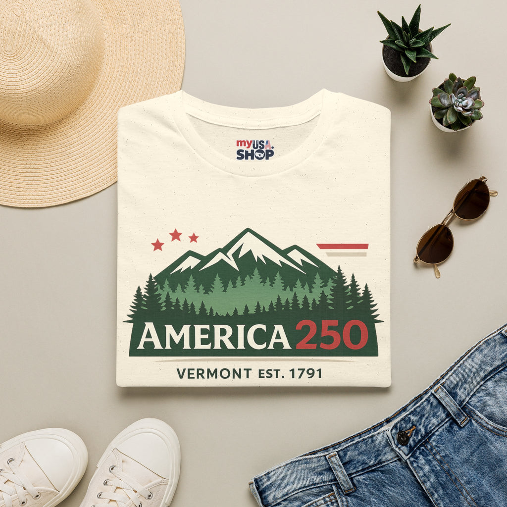 America 250 Mountain T-Shirt — Vermont 1791 Celebration Tee