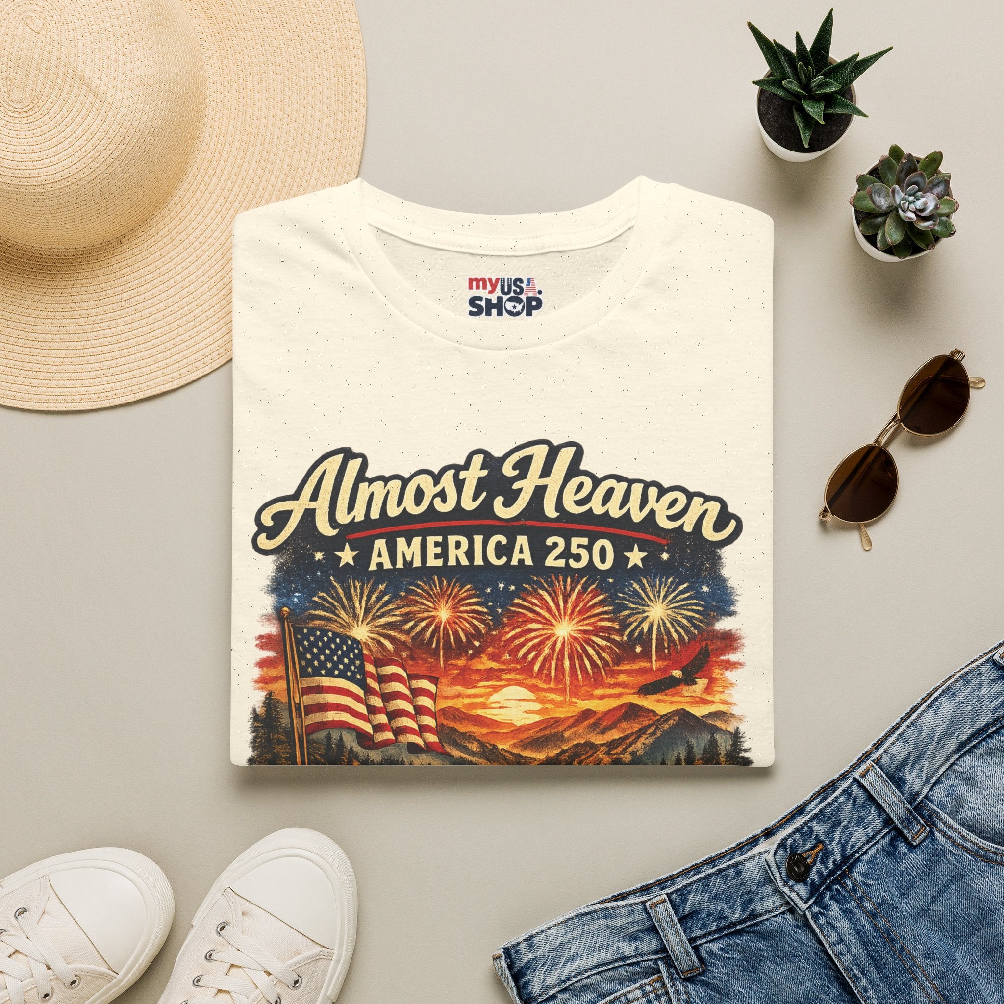 Almost Heaven West Virginia T-Shirt – America 250 Patriotic Fireworks Tee