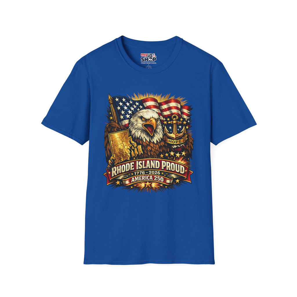 Rhode Island Proud America 250 T-Shirt — Patriotic Eagle Graphic Tee