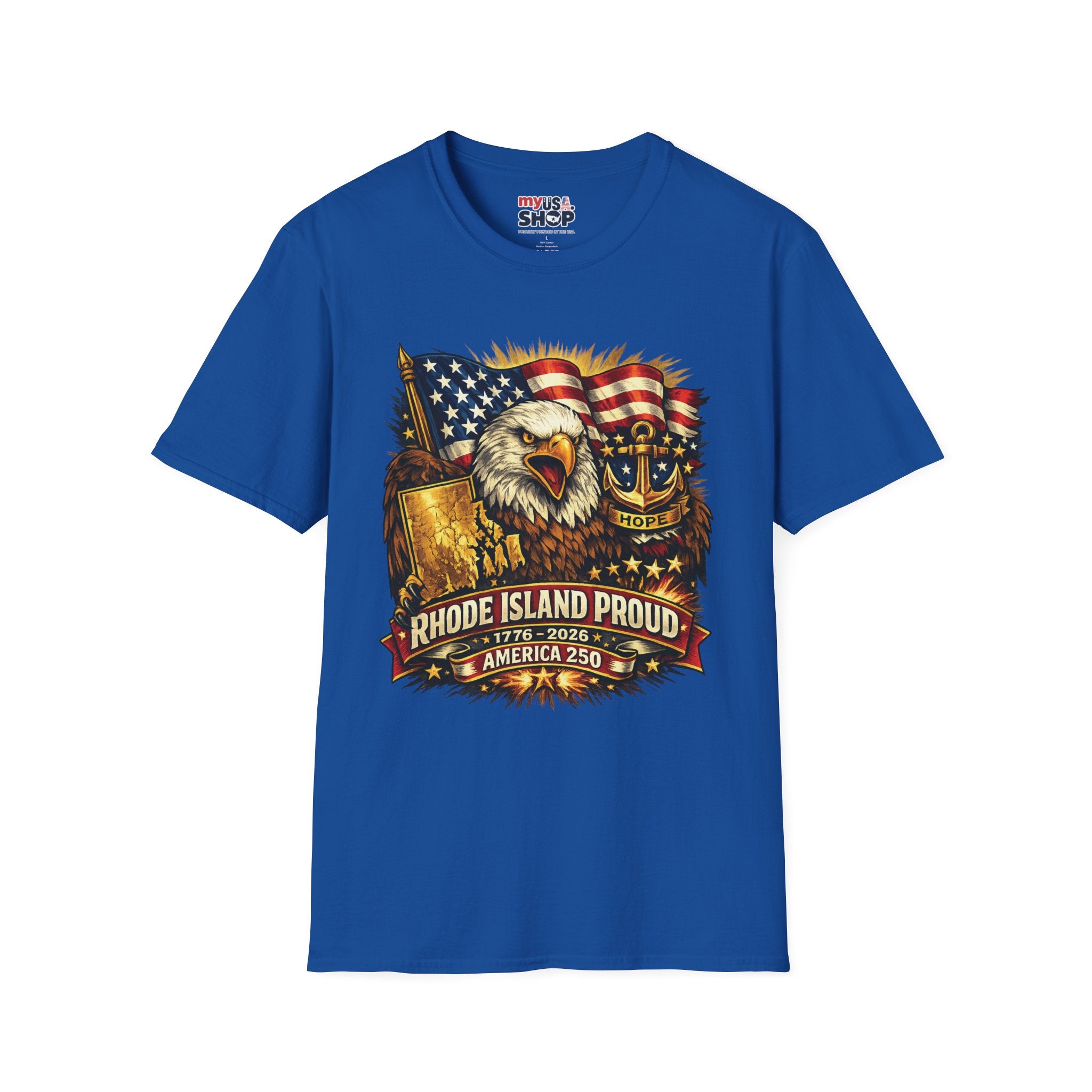 Rhode Island Proud America 250 T-Shirt — Patriotic Eagle Graphic Tee