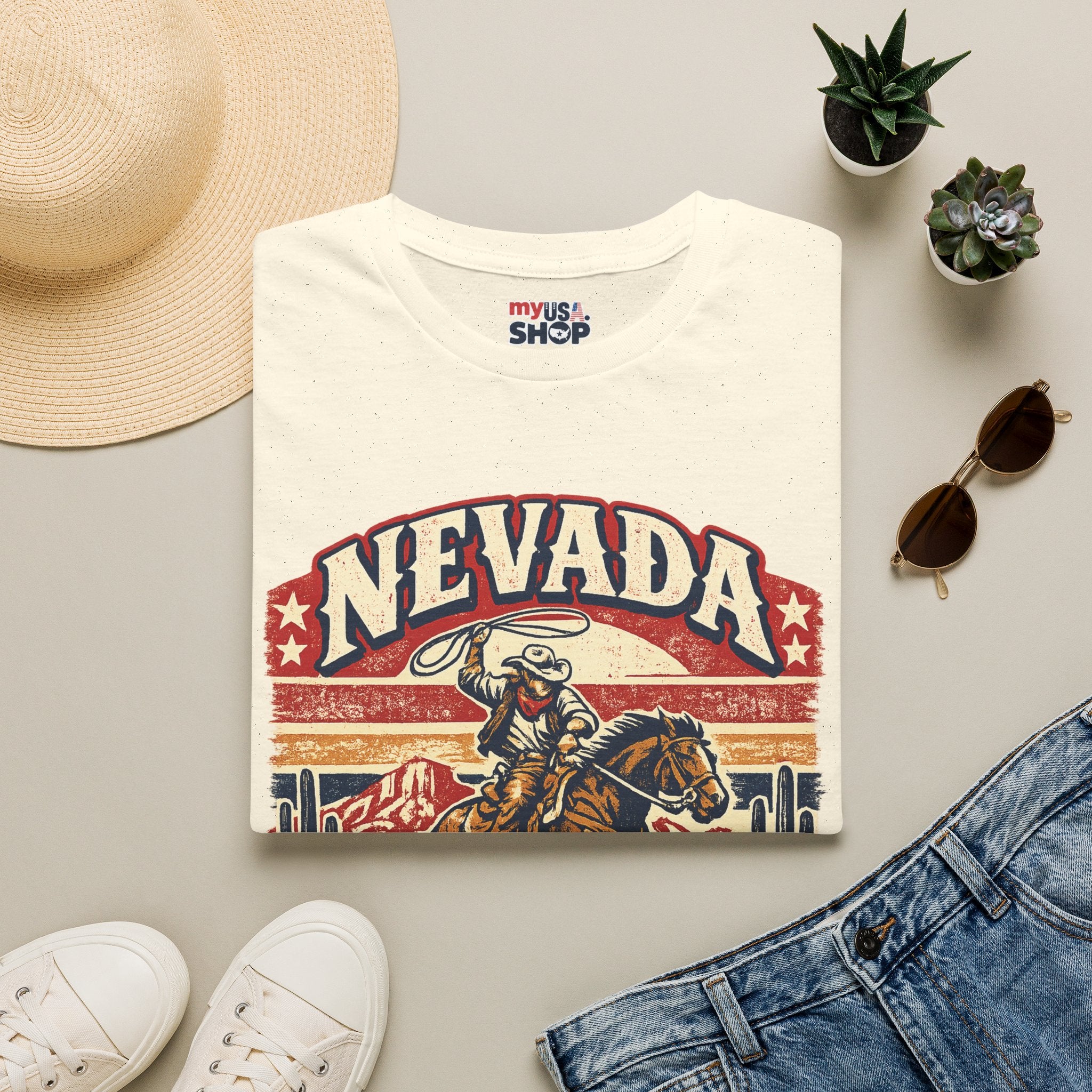 America 250 Nevada Rodeo Vintage T‑Shirt — Western Cowboy Graphic