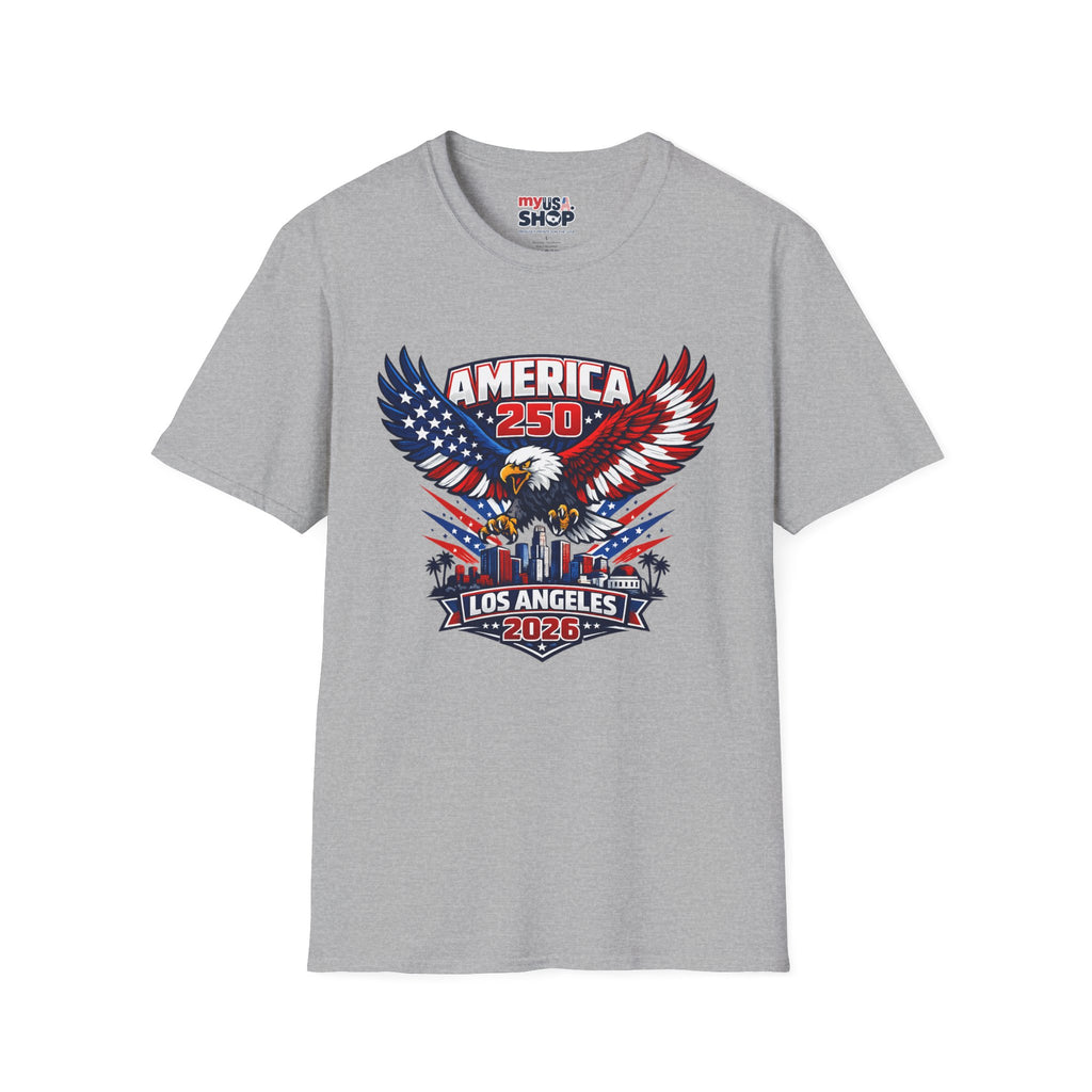 America 250 Los Angeles Skyline Patriotic Eagle California Tee