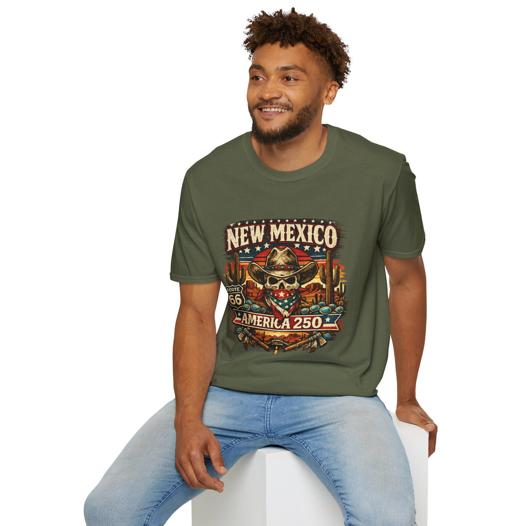 America 250 x New Mexico Skull Cowboy — Vintage Route 66 Desert