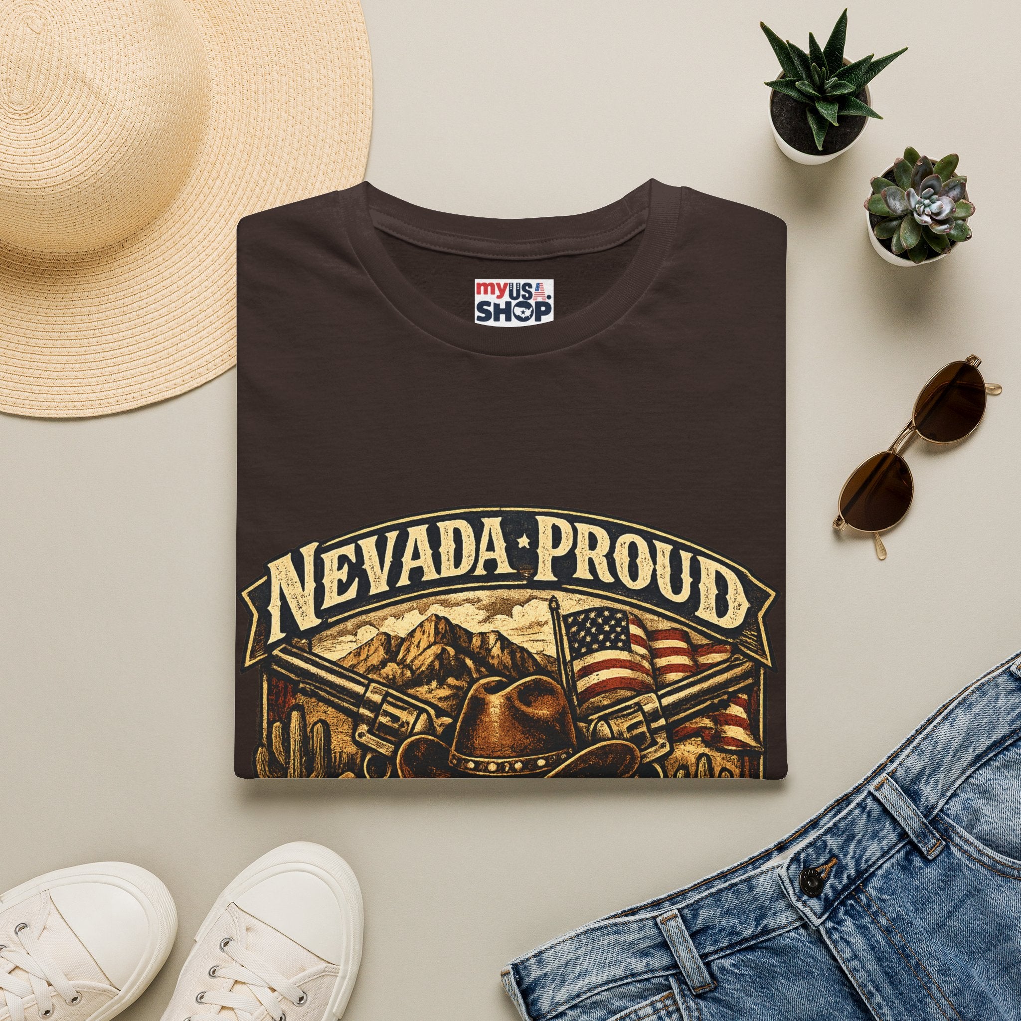 America 250 Nevada Proud T-Shirt — Vintage American Western Design