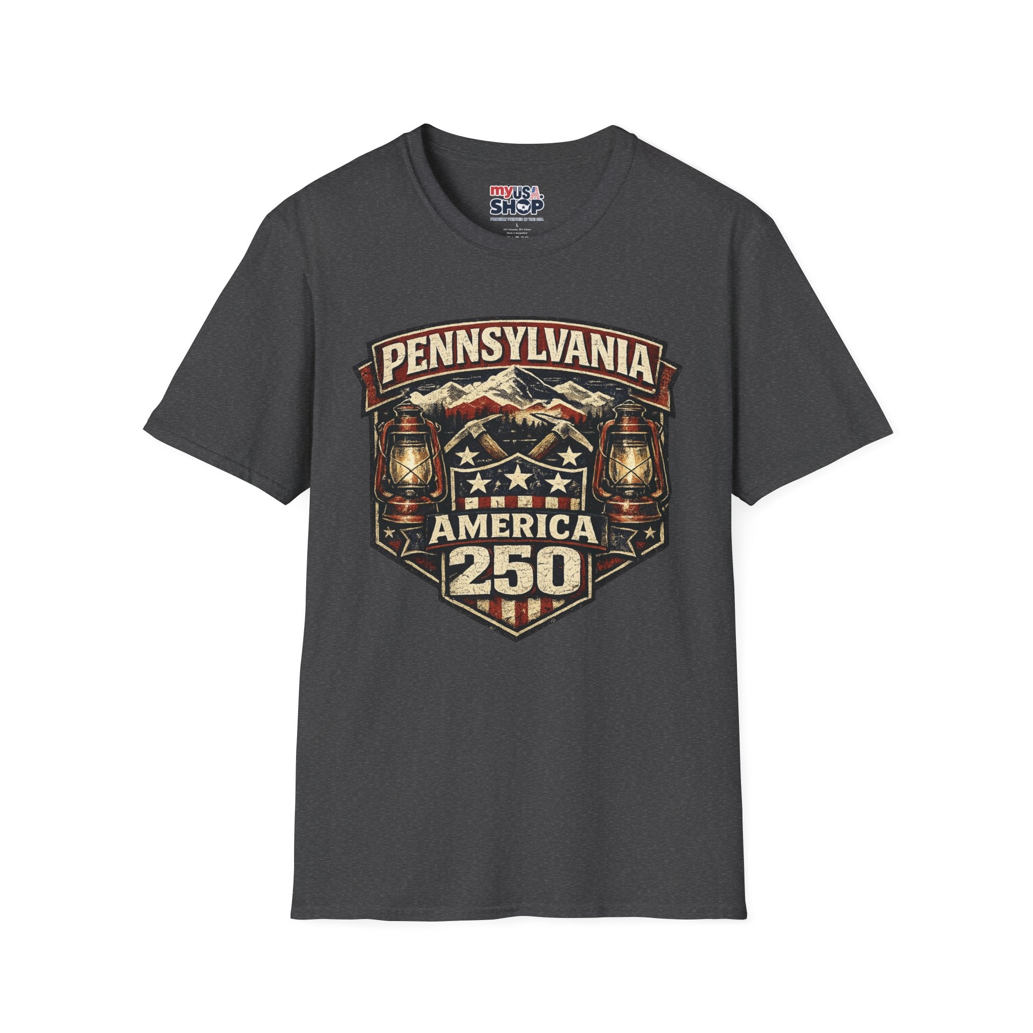 Pennsylvania America 250 Shirt — Rustic Mountain Miner Badge Graphic Tee