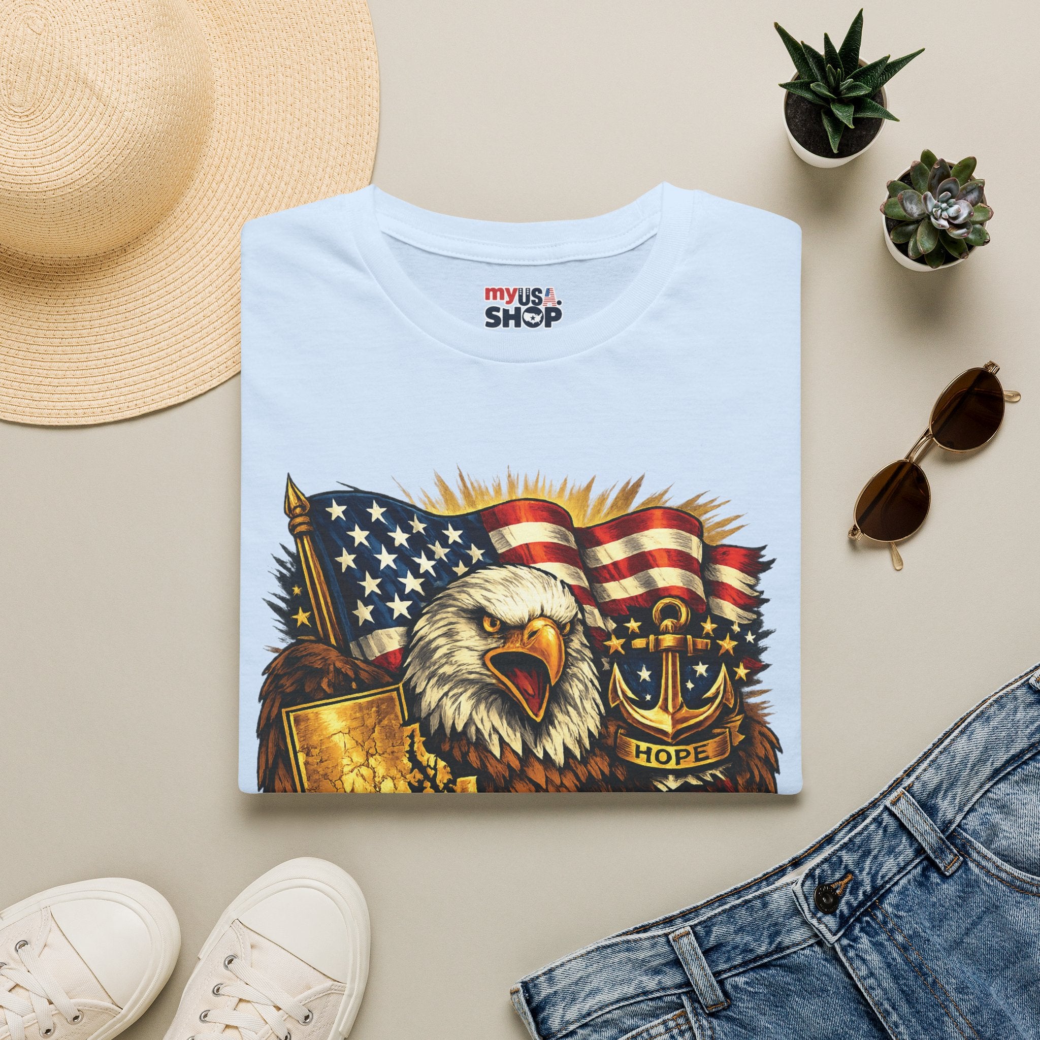 Rhode Island Proud America 250 T-Shirt — Patriotic Eagle Graphic Tee