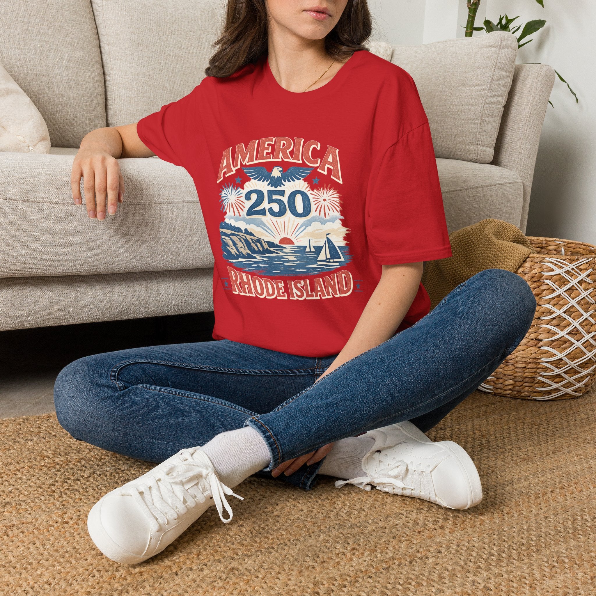 America 250 Rhode Island Shirt — Coastal Fireworks Patriotic Tee