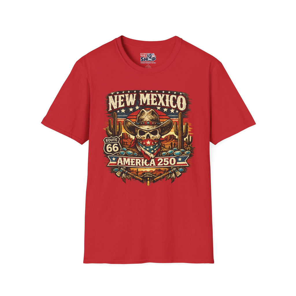 America 250 New Mexico Skull Cowboy T-Shirt — Route 66 Americana Desert Tee