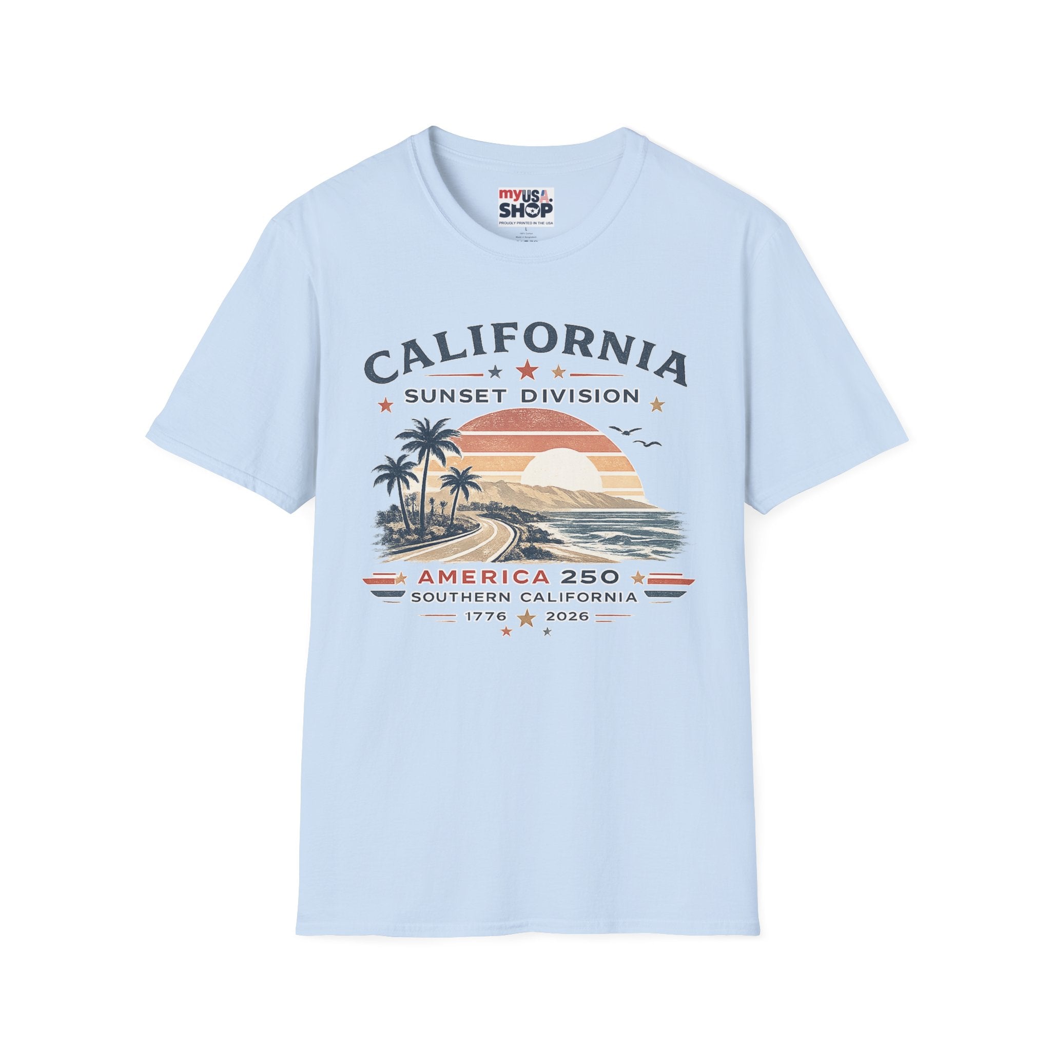 America 250 California Sunset Division T-Shirt — Vintage Palm Beach Sunset Tee