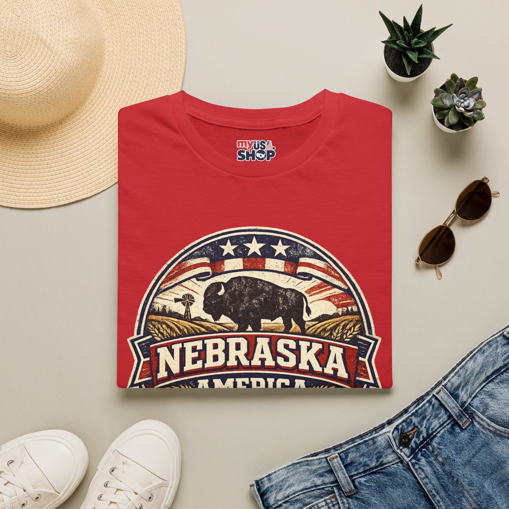 Nebraska Buffalo Retro T-Shirt — America 250 Vintage State Pride Tee