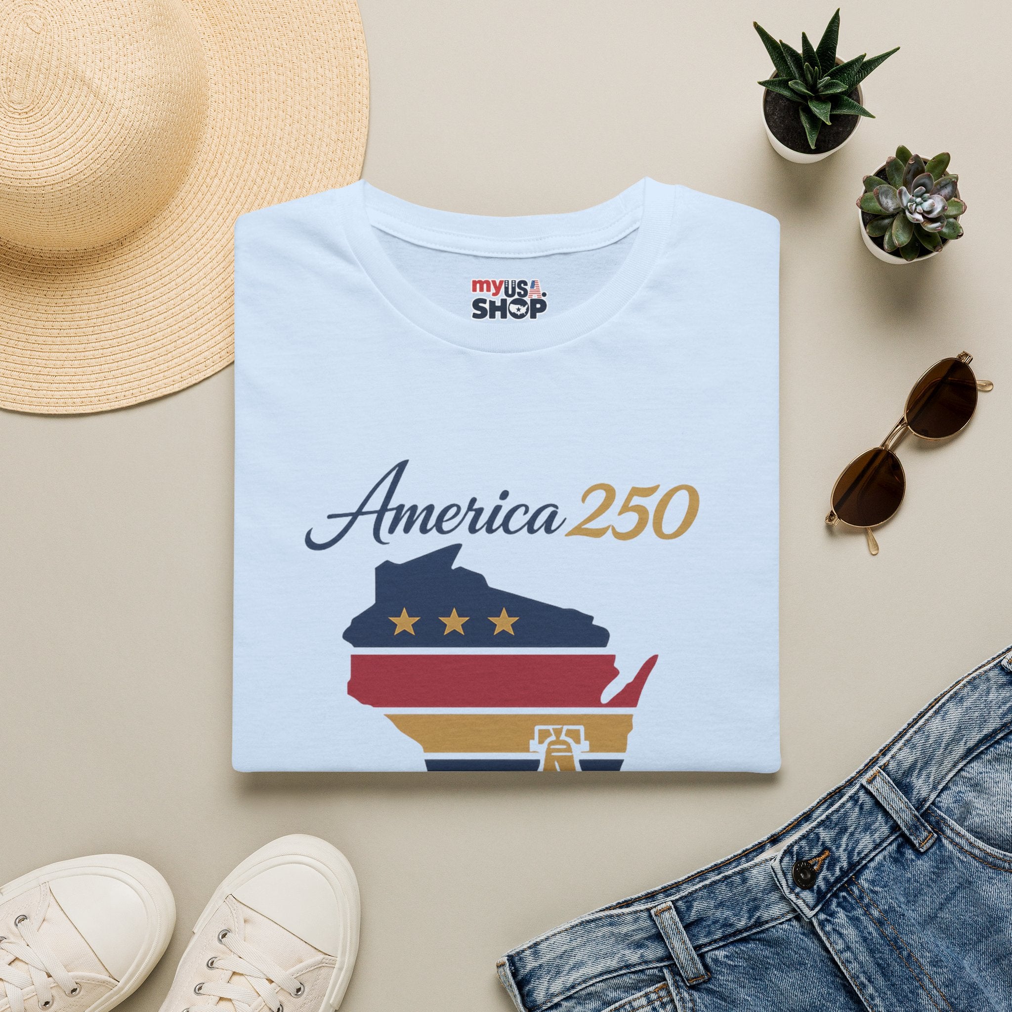 America 250 Wisconsin T-Shirt – Patriotic USA State Tee