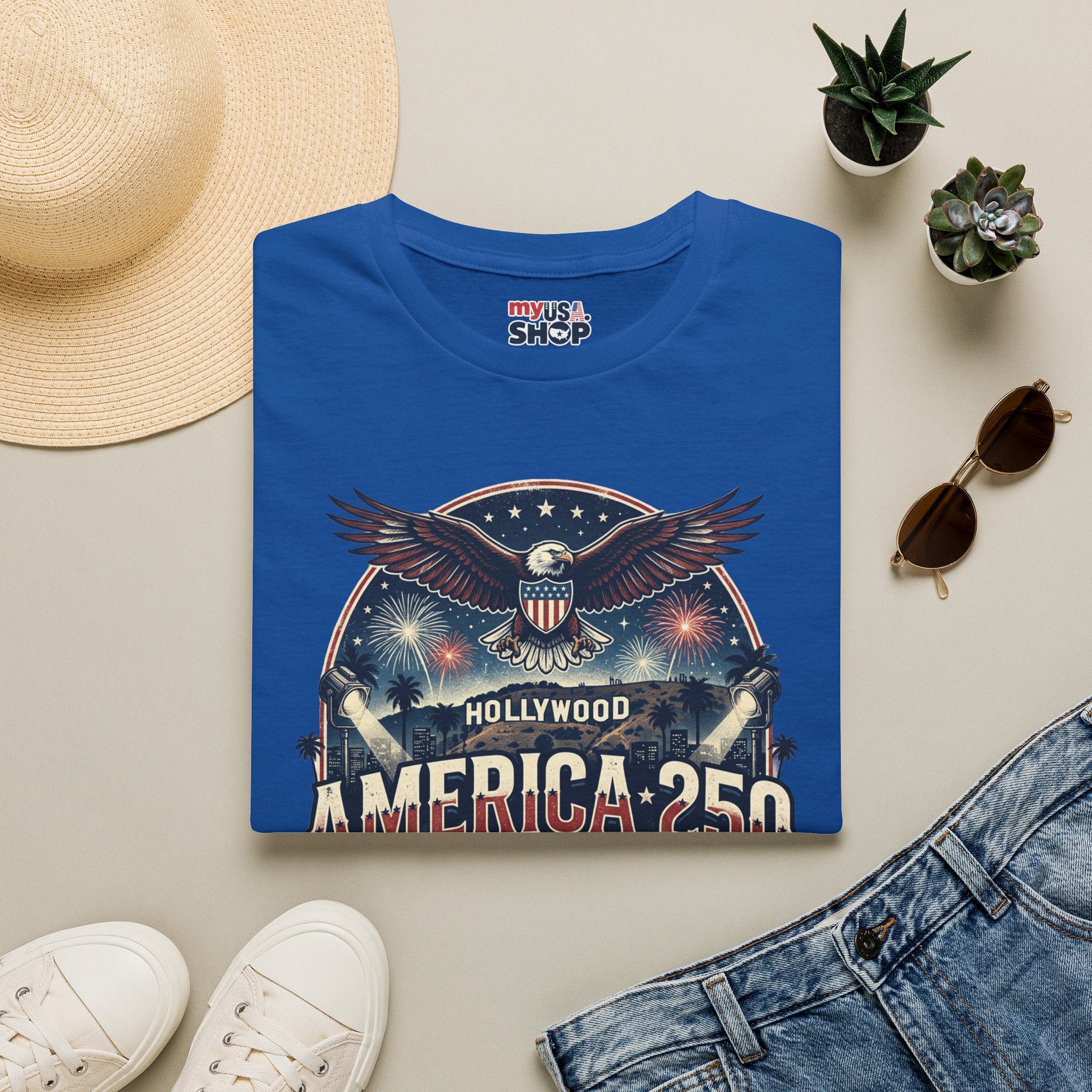 America 250 Graphic T-Shirt — Hollywood Stars & Stripes Eagle Design