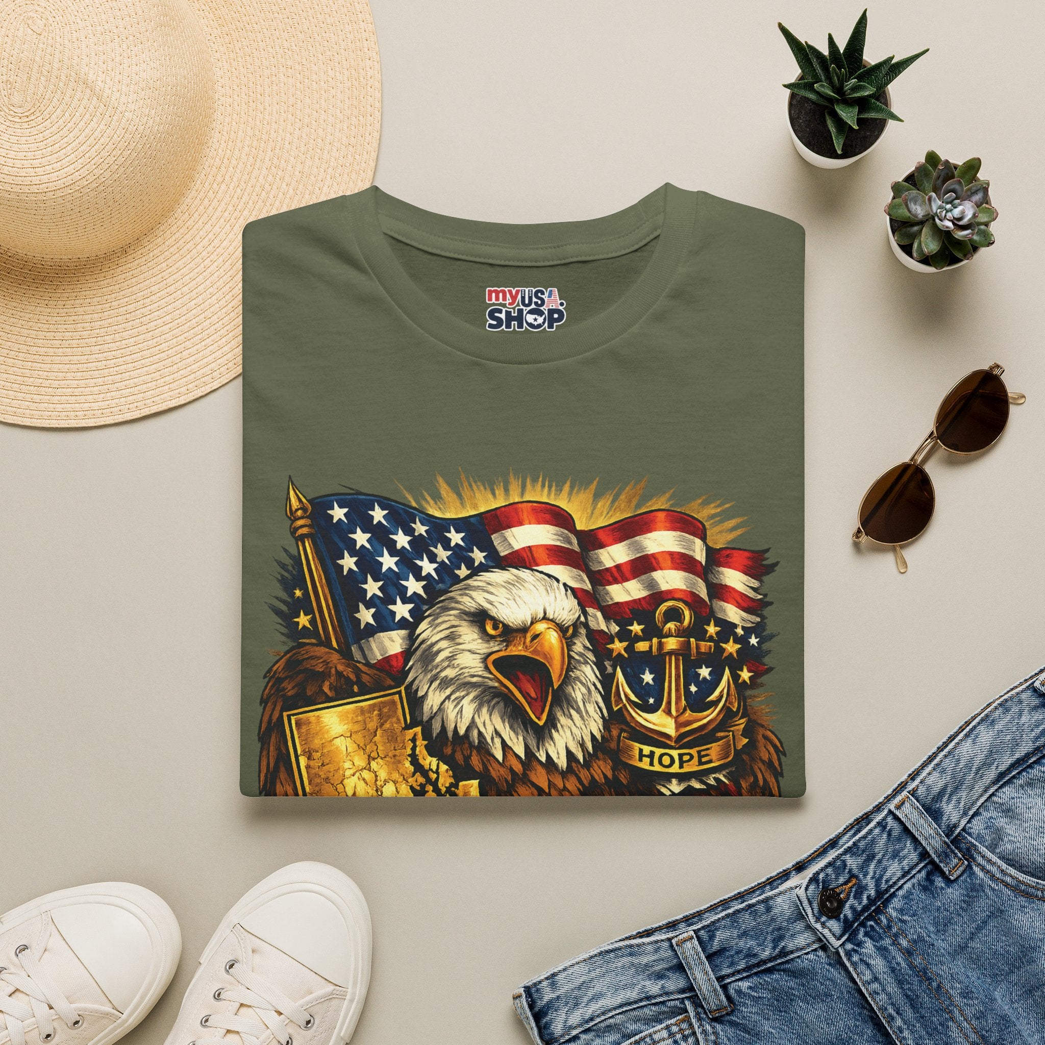 Rhode Island Proud America 250 T-Shirt — Patriotic Eagle Graphic Tee