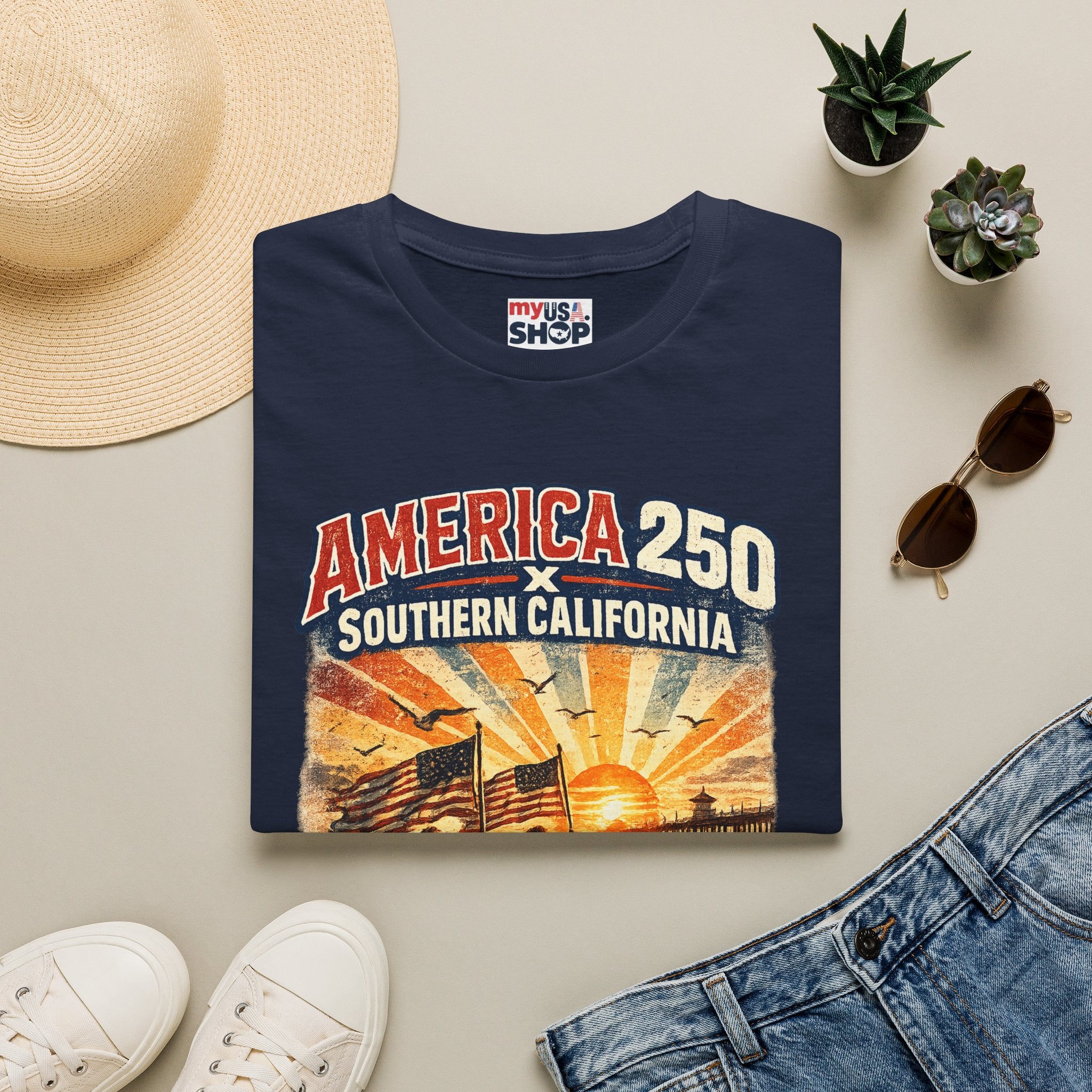 America 250 Southern California Huntington Beach Vintage Tee