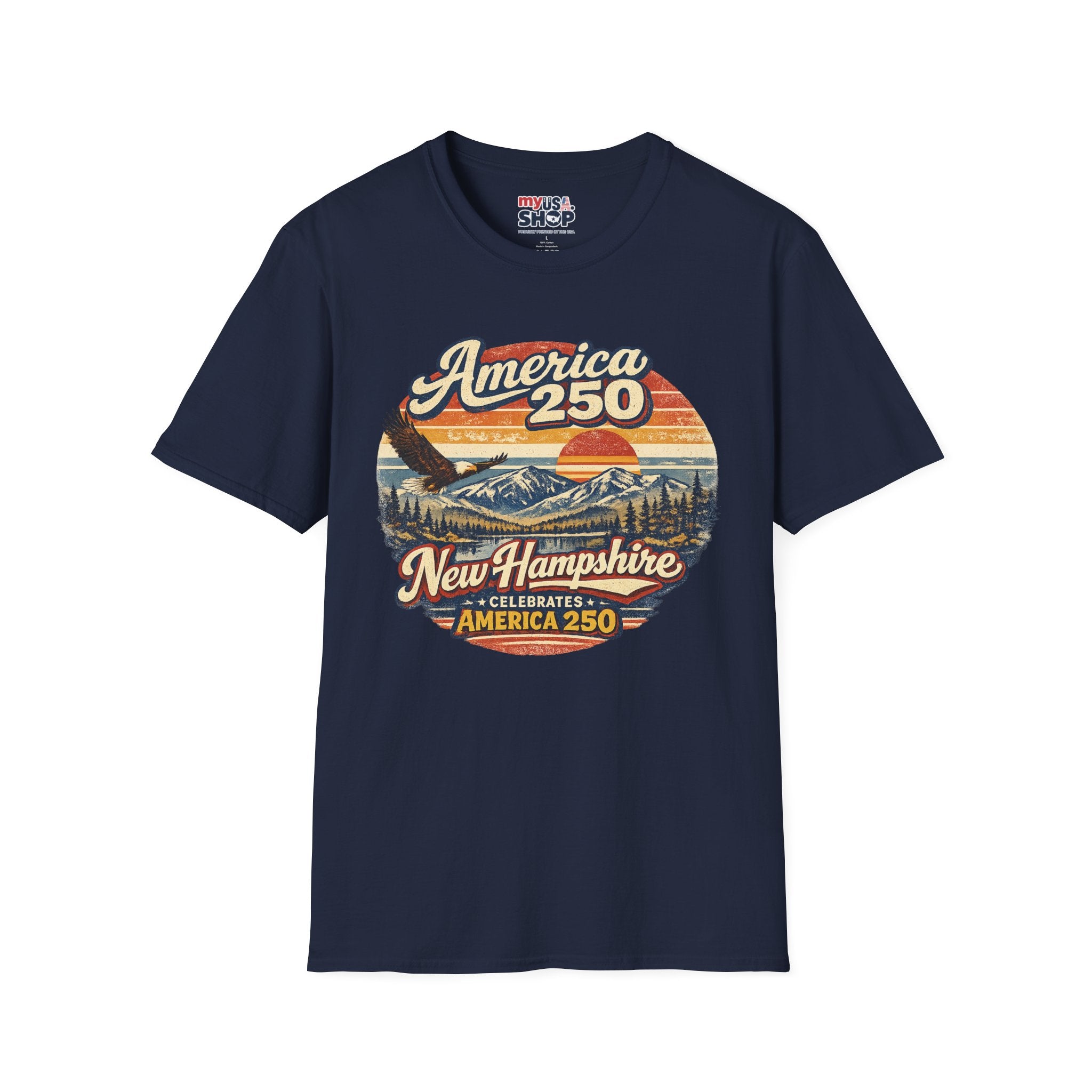 America 250 T-Shirt — Retro Eagle & Mountain New Hampshire Design