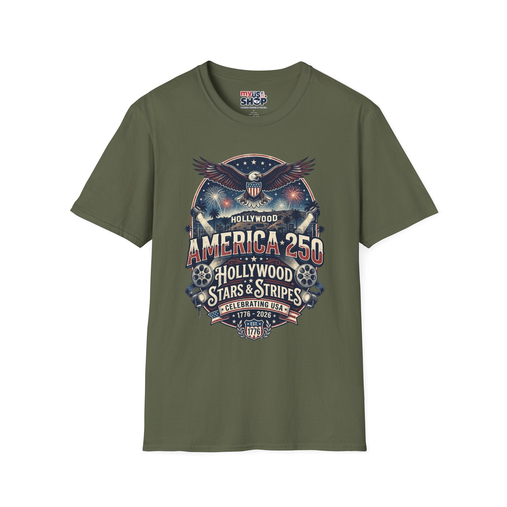 America 250 Graphic T-Shirt — Hollywood Stars & Stripes Eagle Design