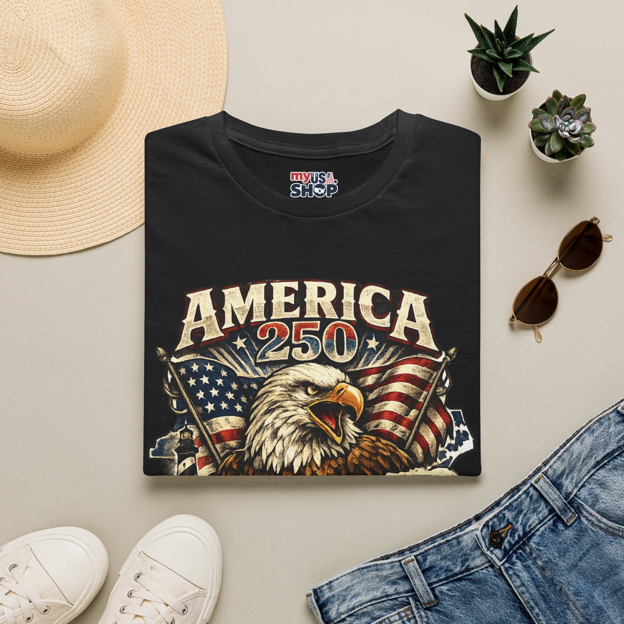 America 250 Eagle T-Shirt — Patriotic USA Flag Graphic (North Carolina)