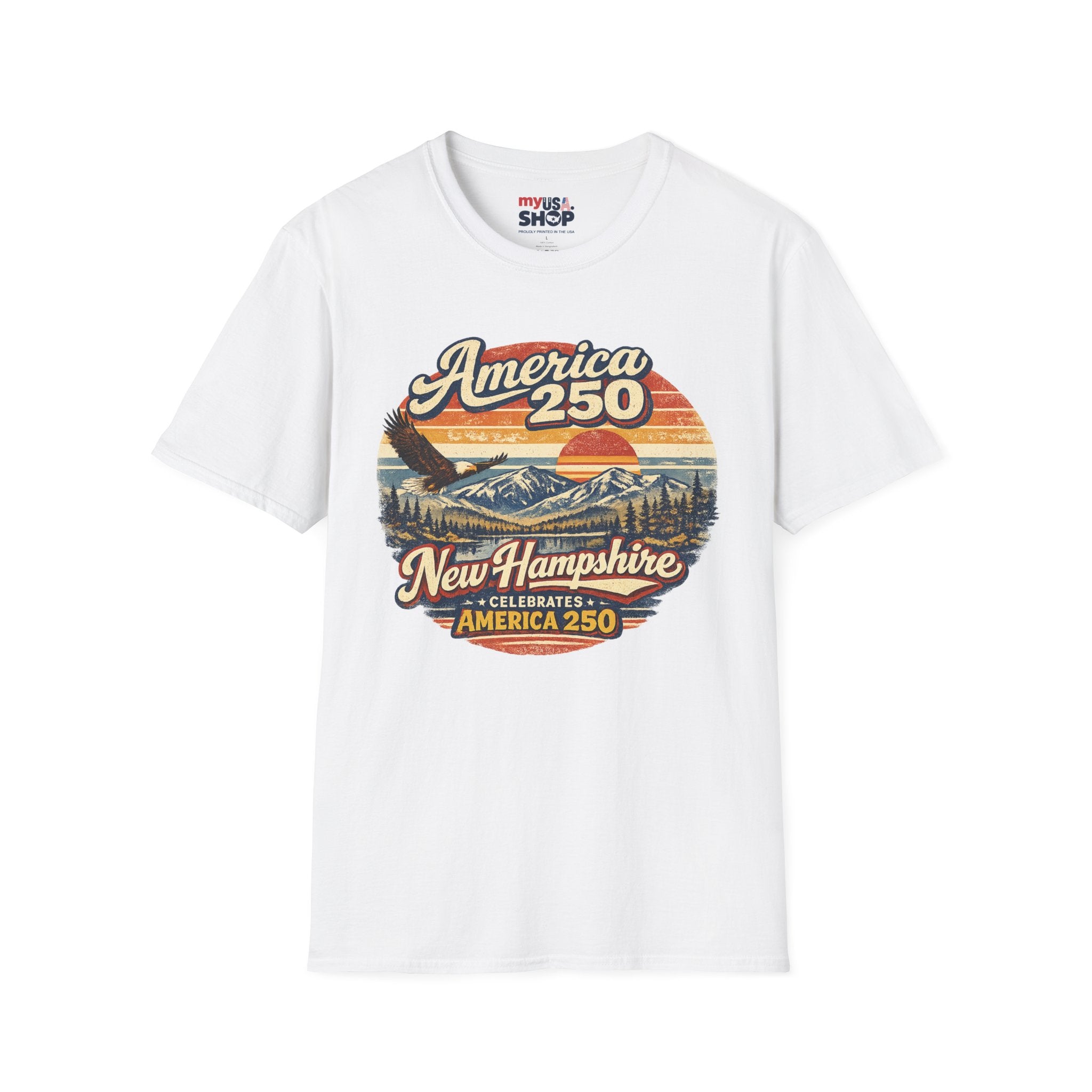 America 250 T-Shirt — Retro Eagle & Mountain New Hampshire Design