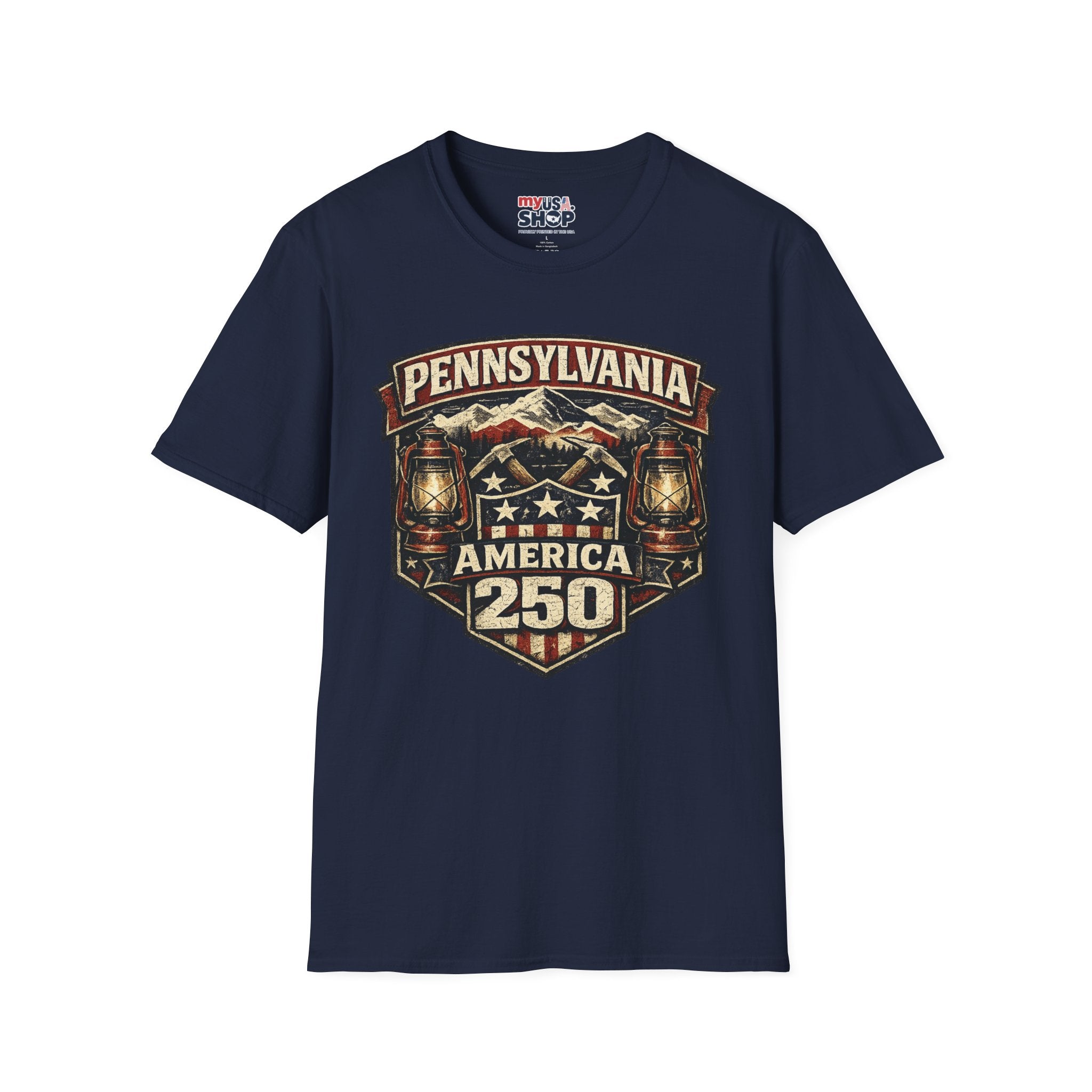 Pennsylvania America 250 Shirt — Rustic Mountain Miner Badge Graphic Tee